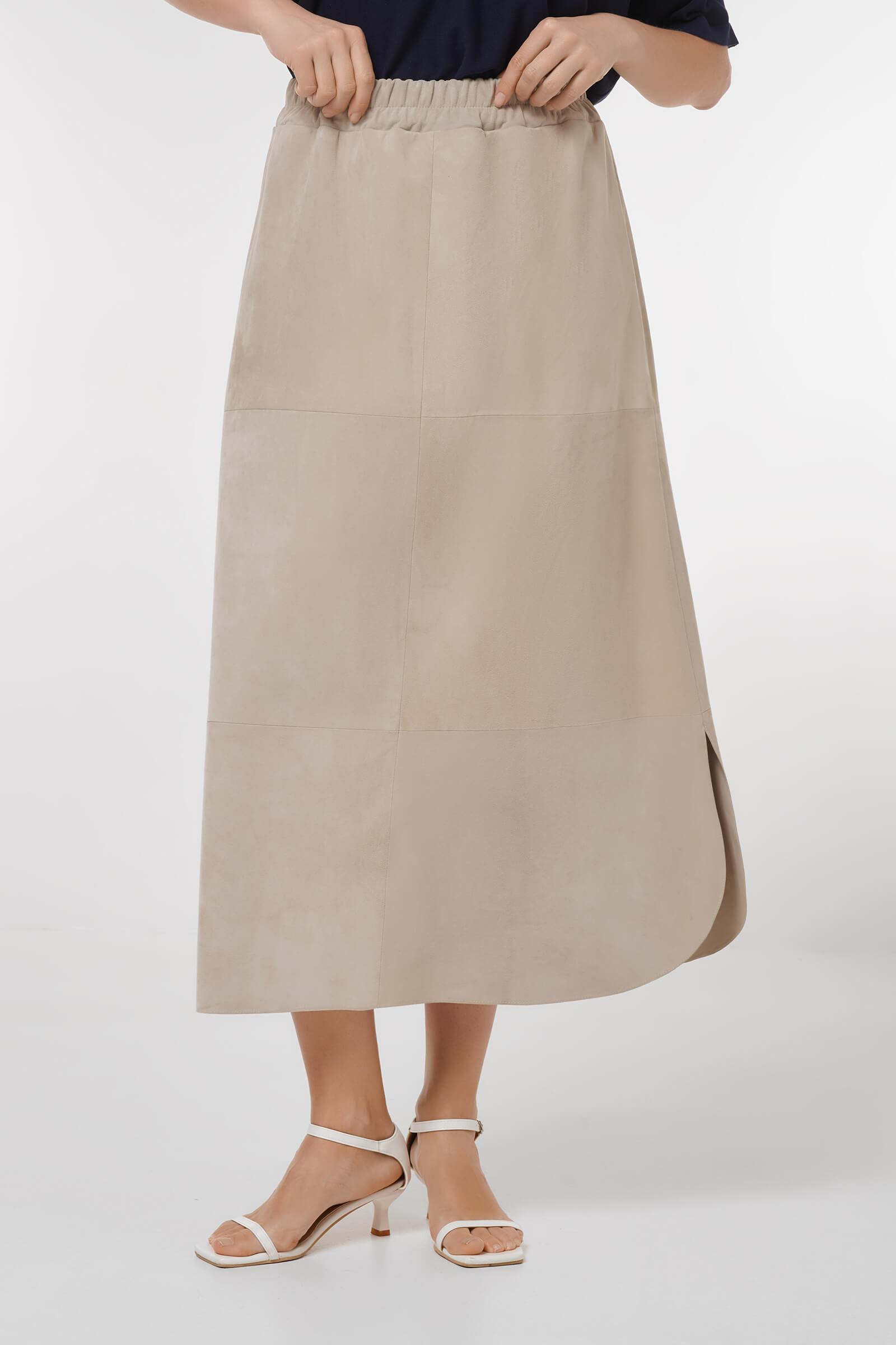 Юбка из натуральной кожи Цвет Бежевый