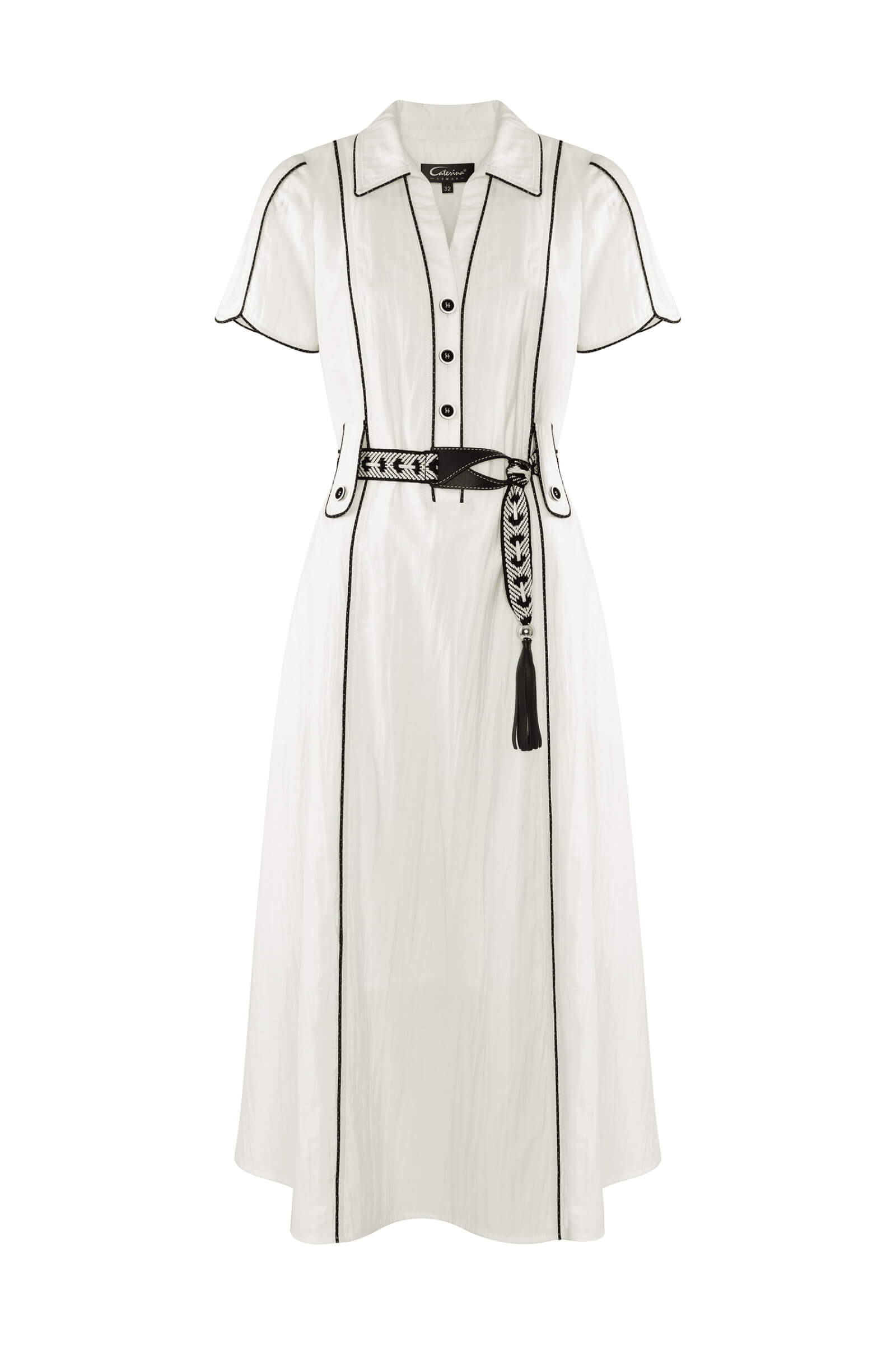 Платье с контрастной окантовкой на поясе Цвет Белый