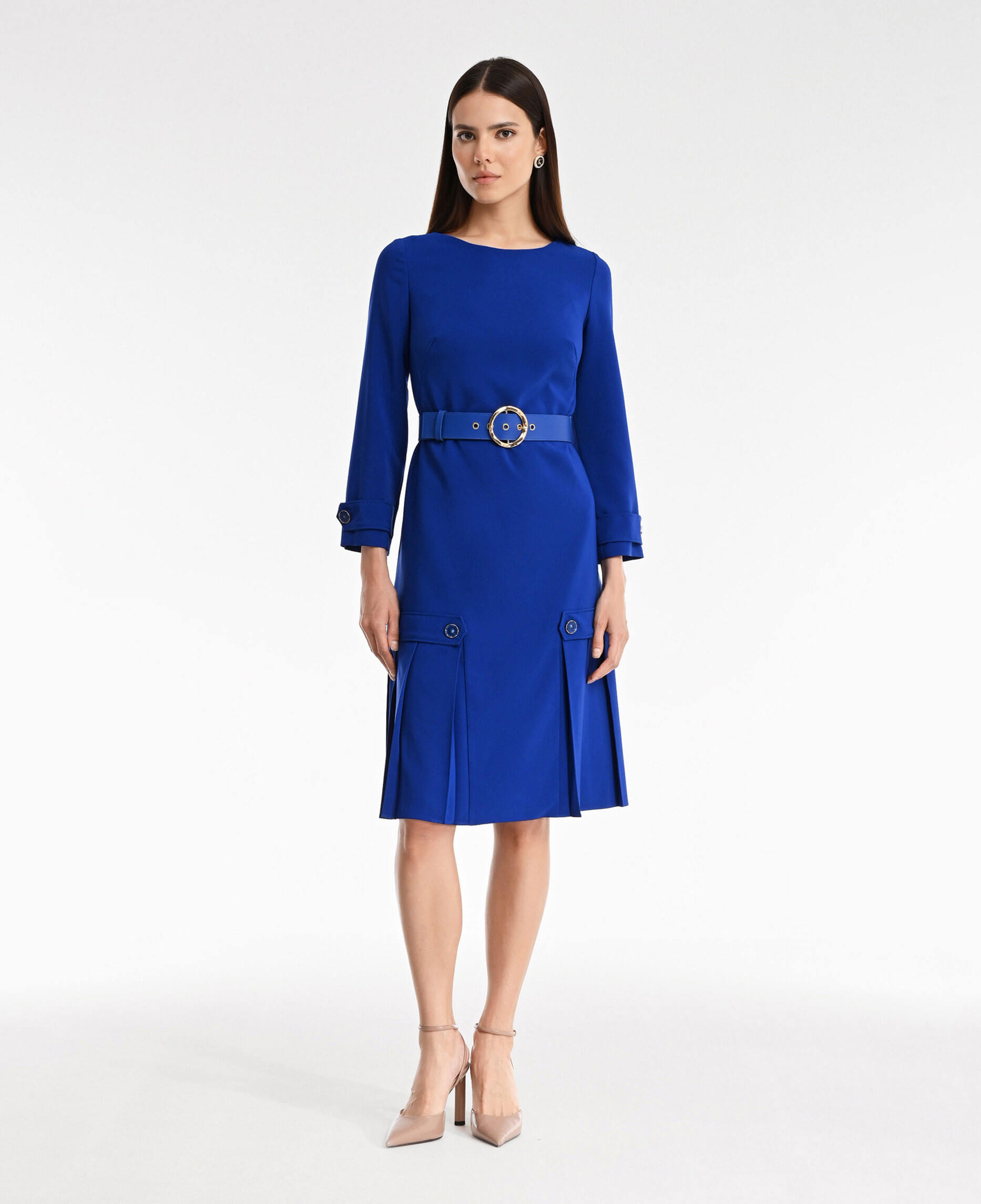 Платье с деталями в складку Цвет Синий