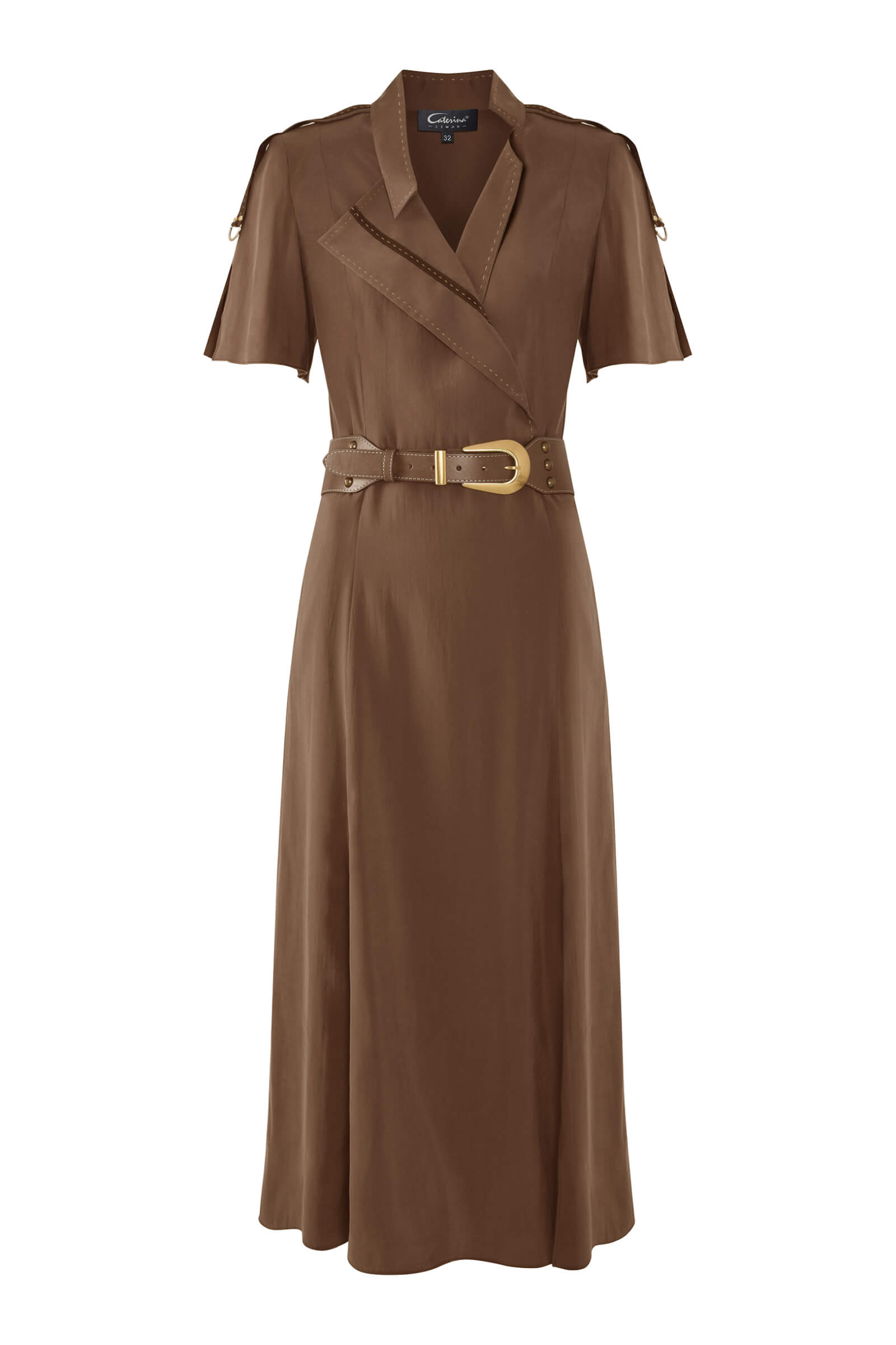 Платье макси с отложным воротником Цвет Коричневый