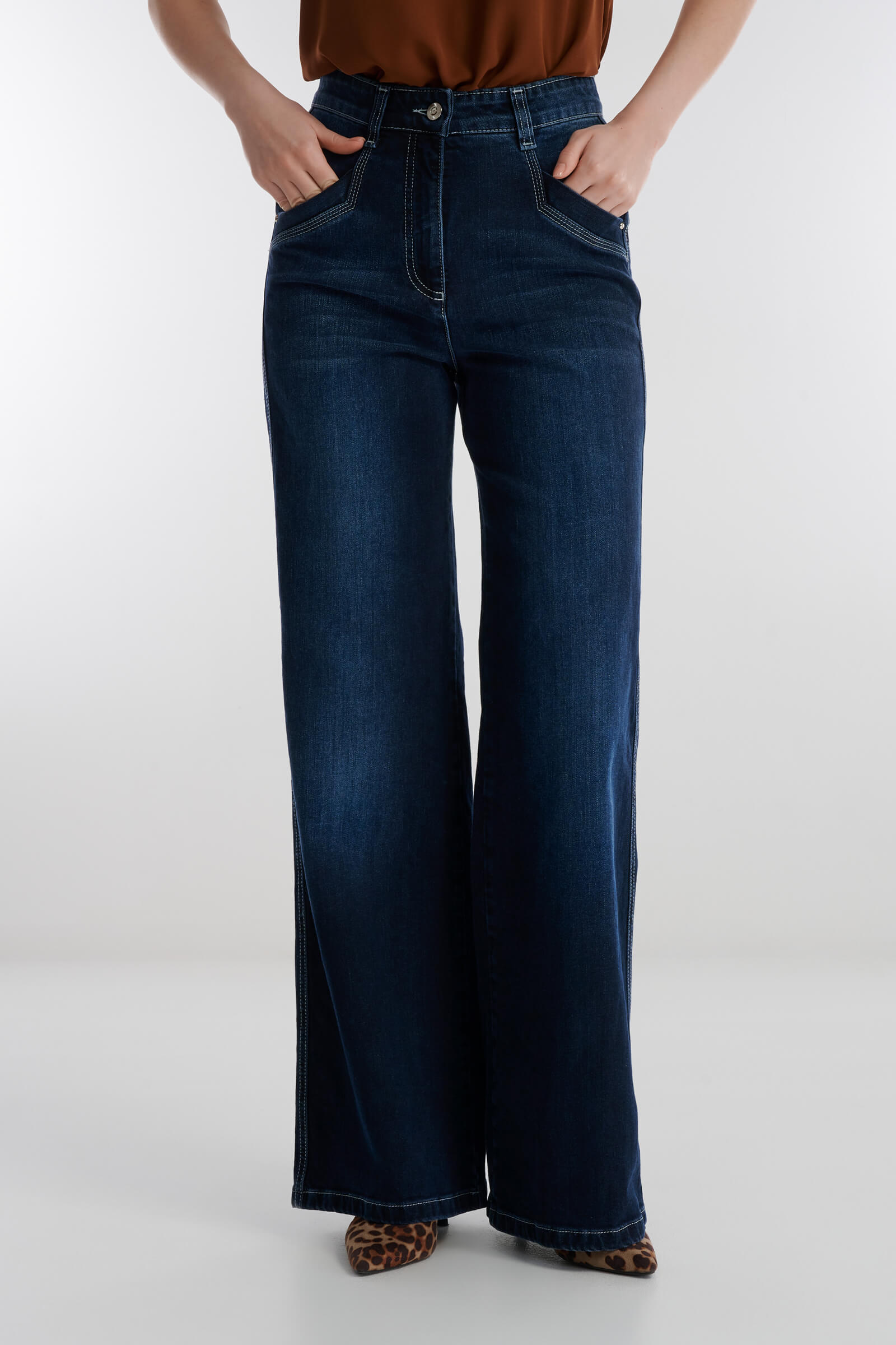 Джинсы с высокой посадкой Цвет Синий