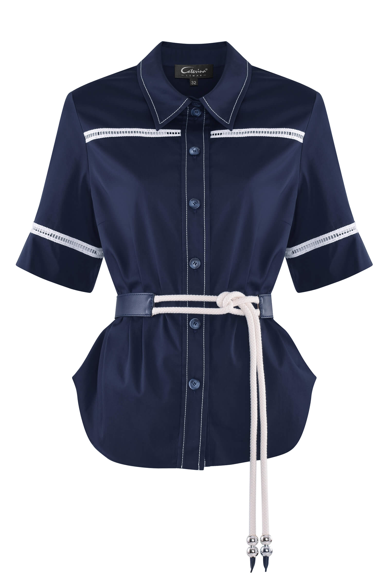 Рубашка в морском стиле с поясом Цвет Синий