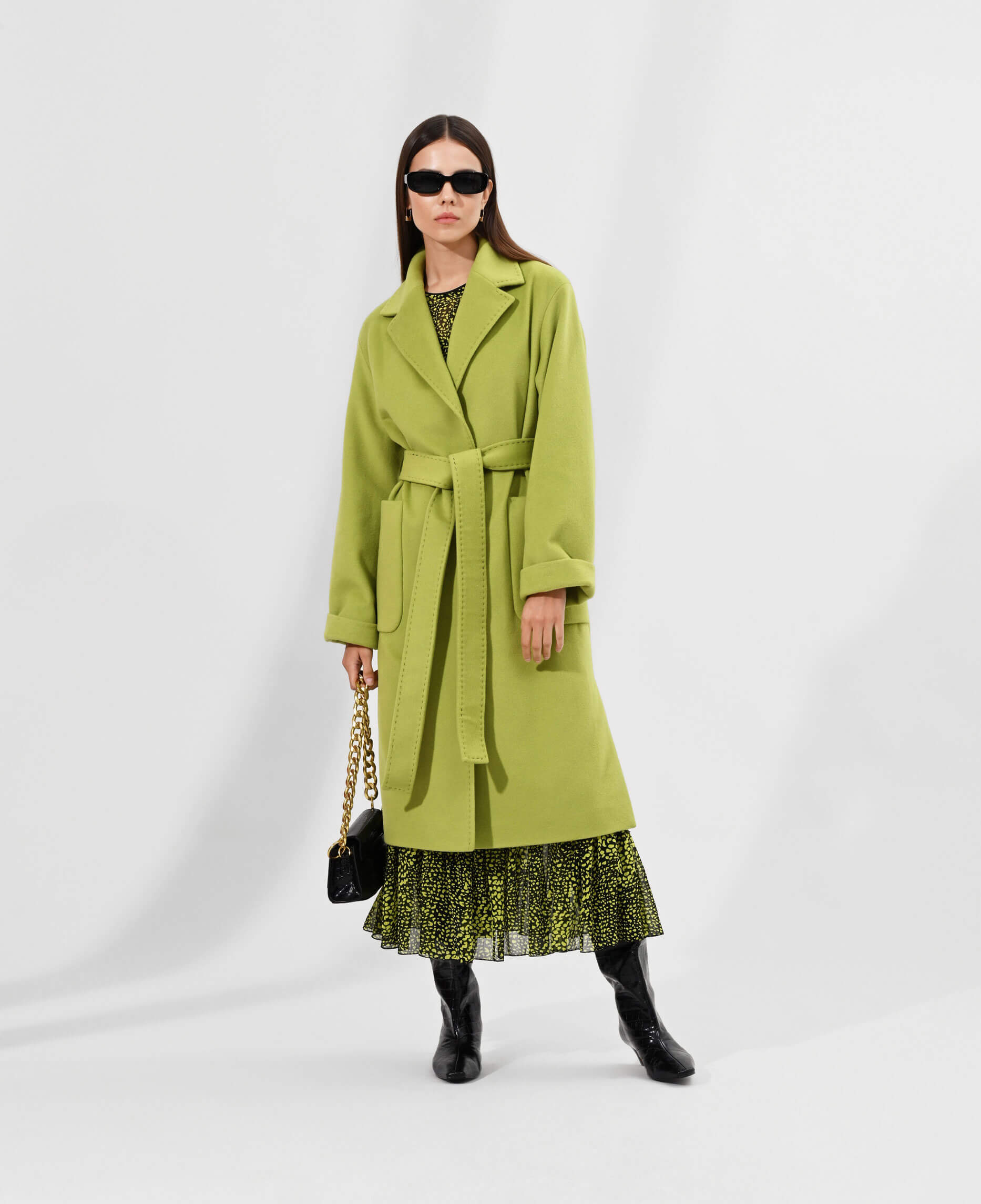 Пальто с боковыми разрезами Цвет Зеленый