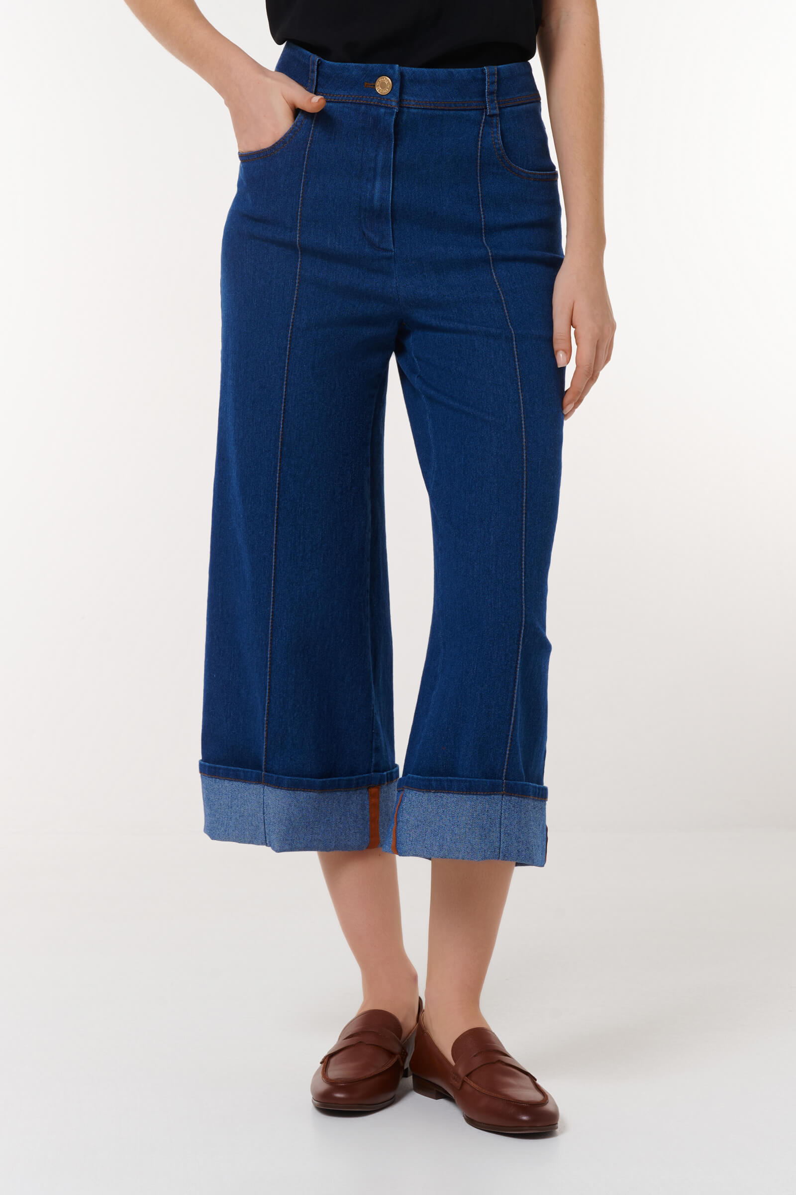 Кюлоты из денима с подворотами Цвет Синий