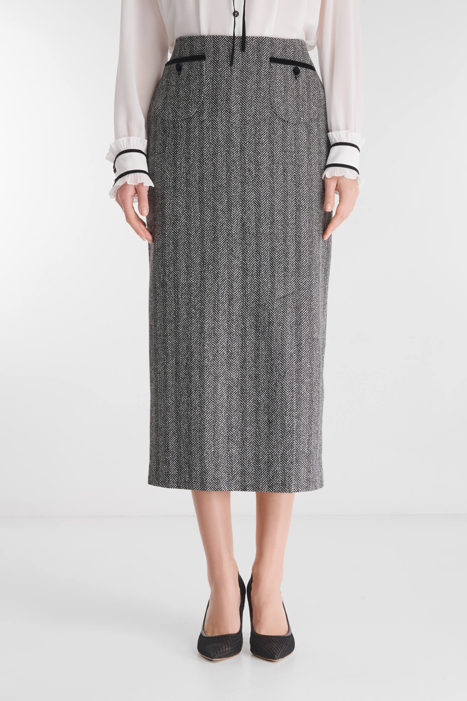 Юбка-карандаш с принтом «елочка» Цвет Серый