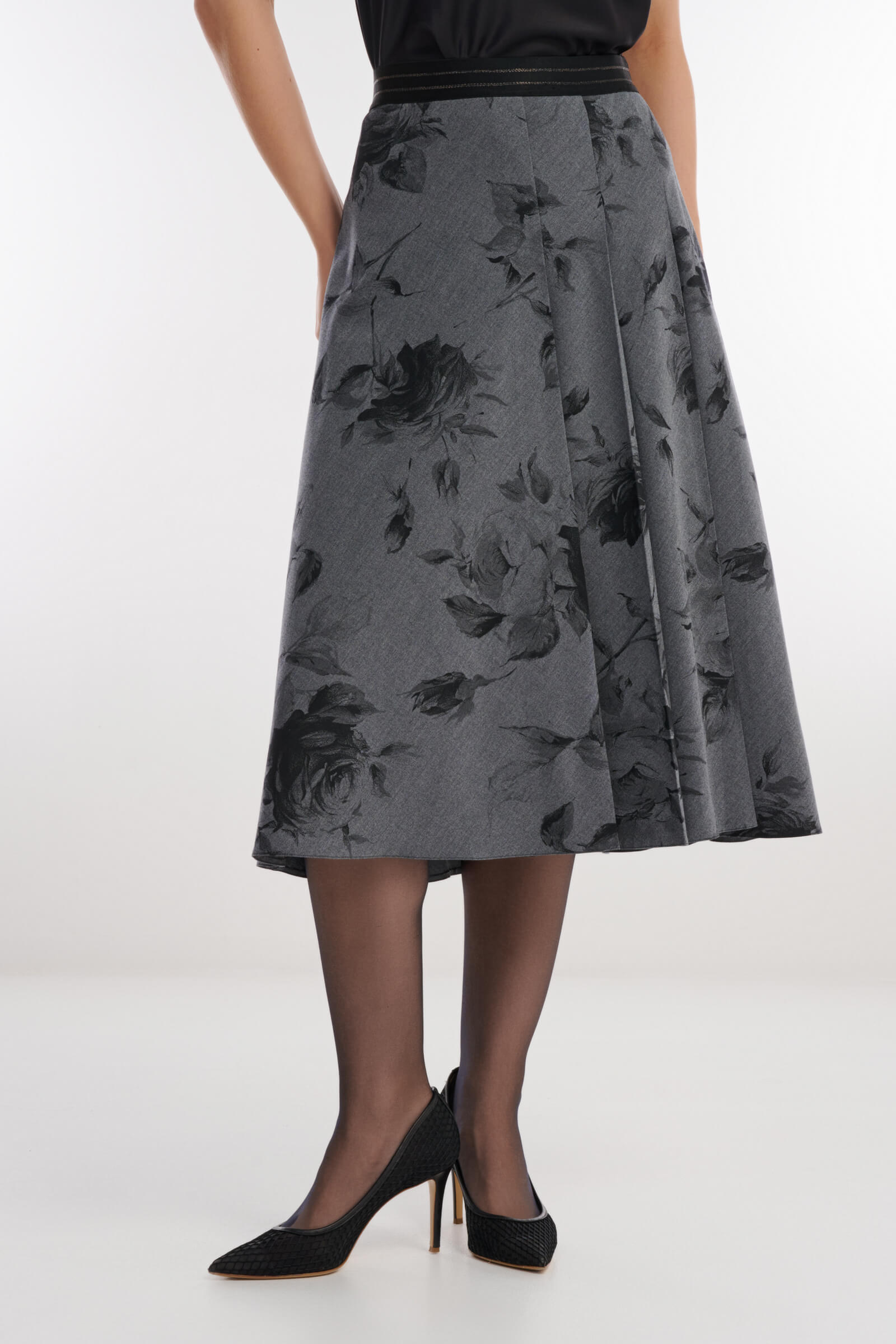 Юбка с цветочным принтом Цвет Серый