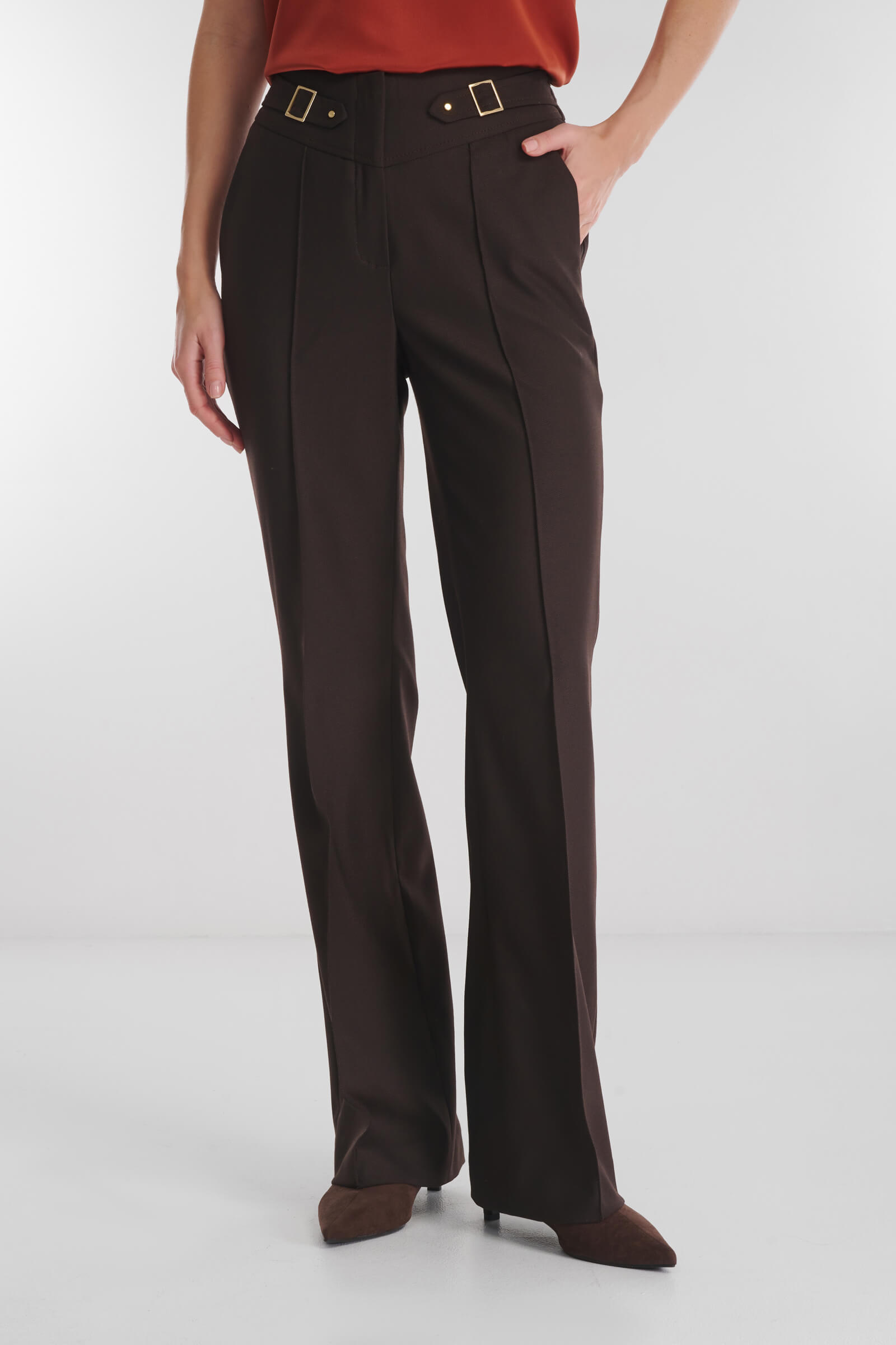 Расклешенные брюки с акцентным поясом Цвет Коричневый