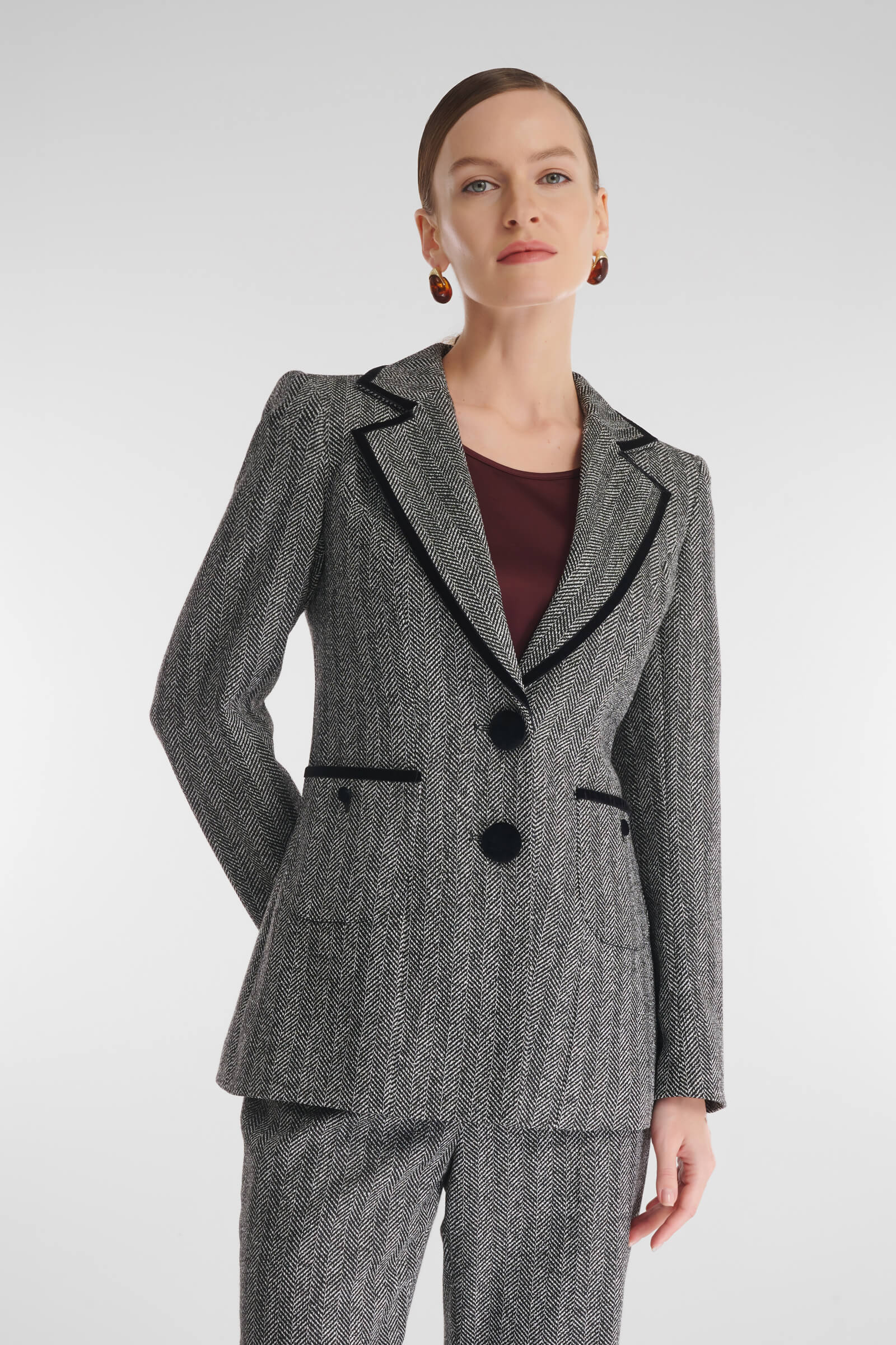 Пиджак с принтом «елочка» Цвет Серый