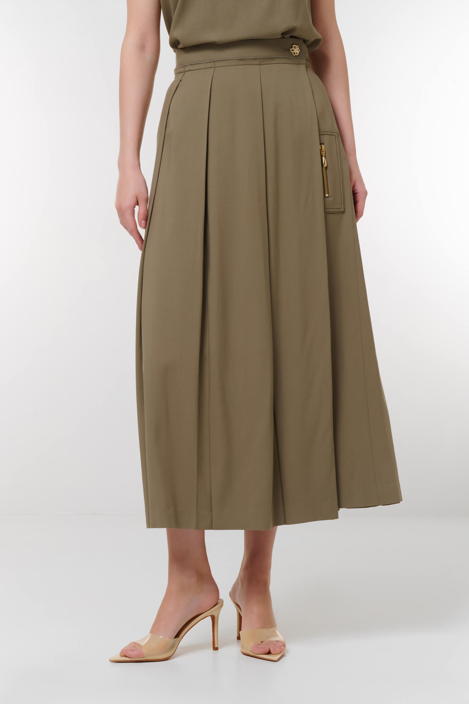 Юбка миди с клиньями Цвет Оливковый