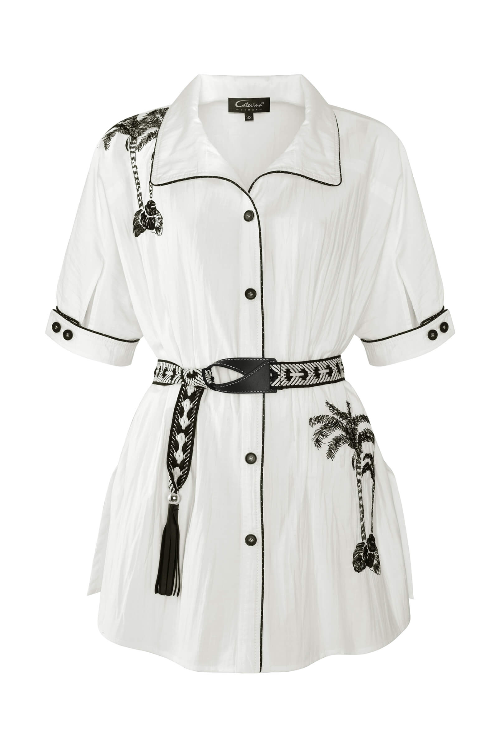 Удлиненная блузка с контрастной окантовкой и рисунком Цвет Белый