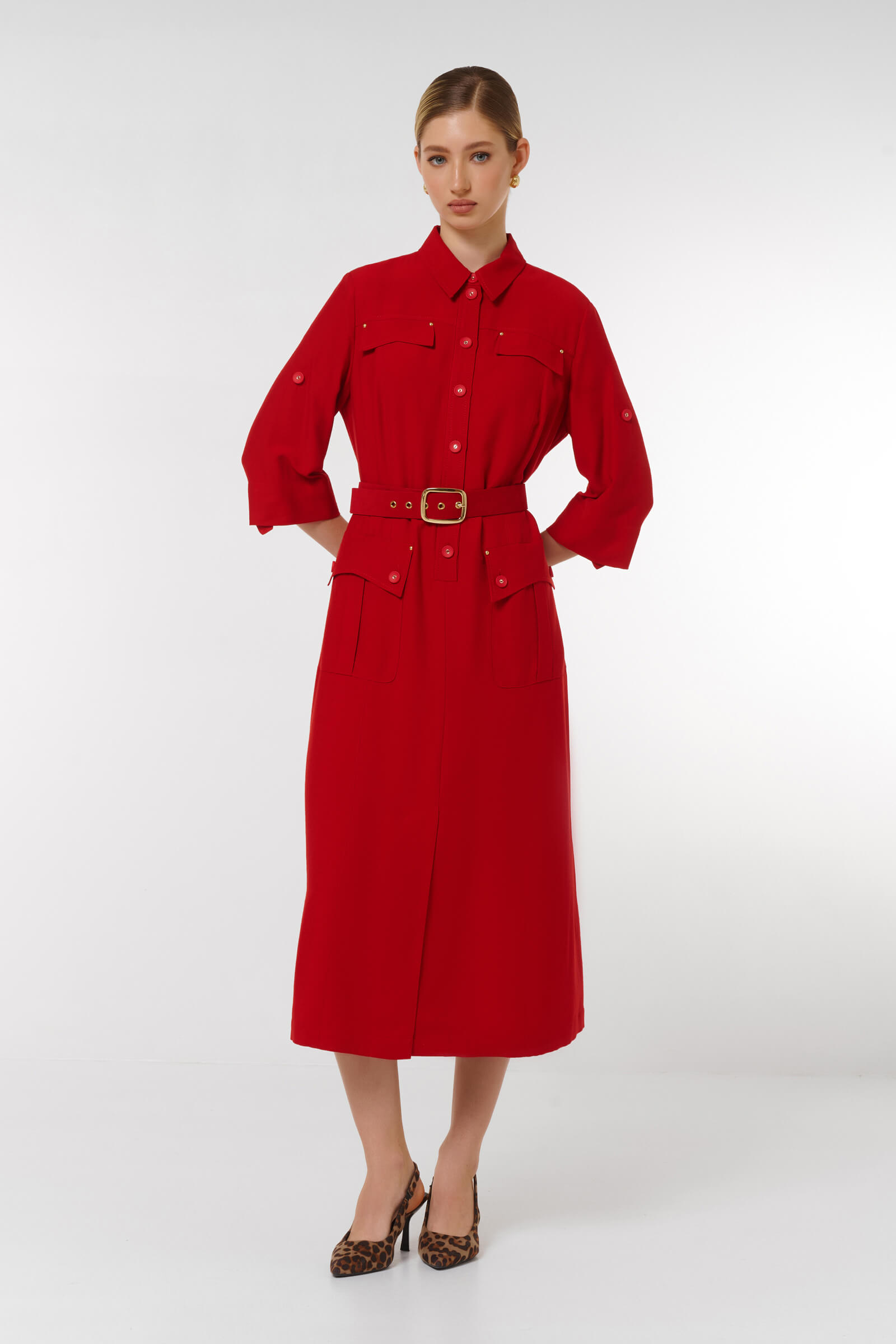 Платье миди с карманами Цвет Красный