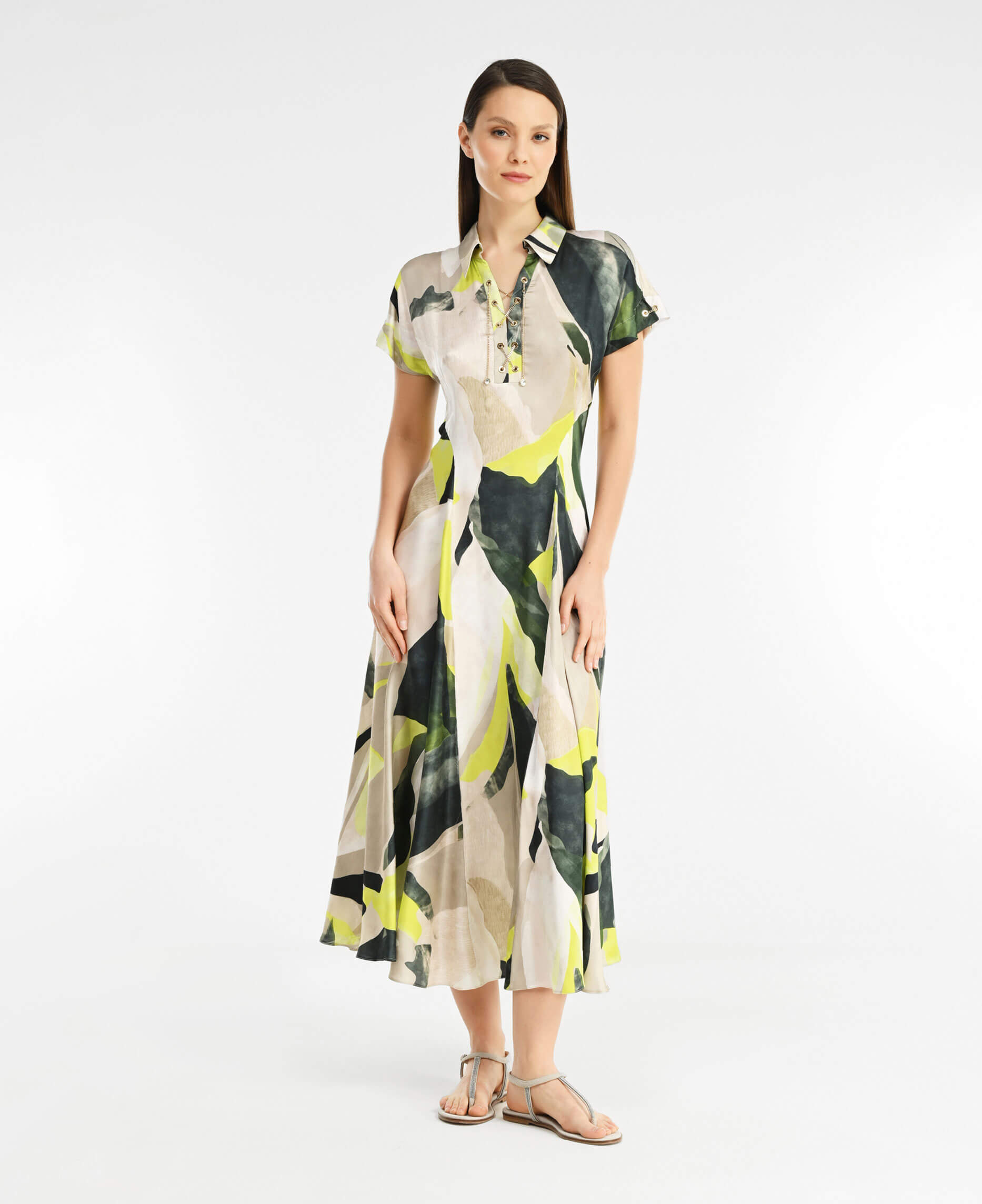 Платье с абстрактным принтом и шнуровкой Цвет Мультиколор