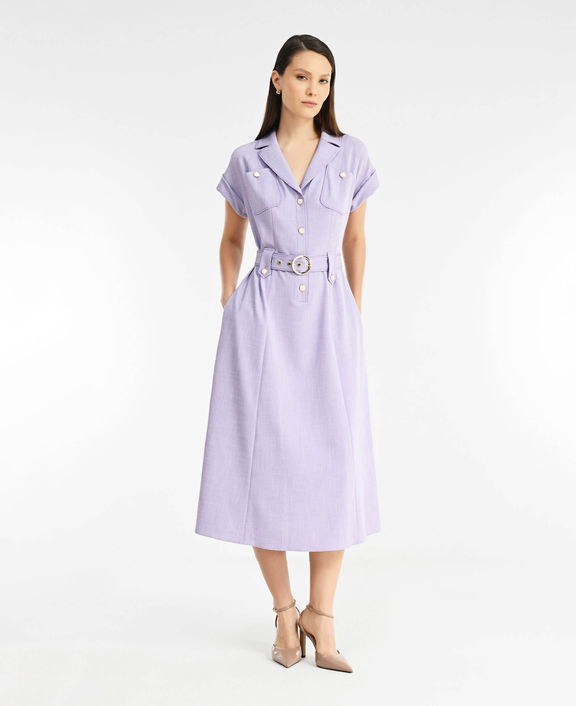 Платье-рубашка с коротким рукавом Цвет Фиолетовый