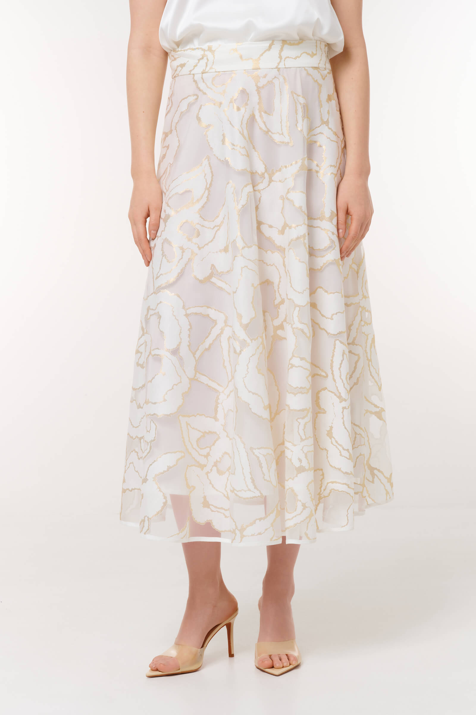 Юбка миди с абстрактным принтом Цвет Кремовый