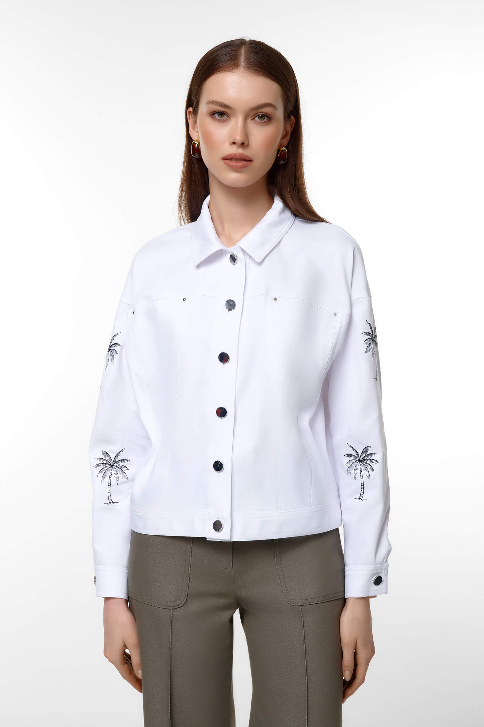 Куртка из денима с контрастной строчкой Цвет Белый