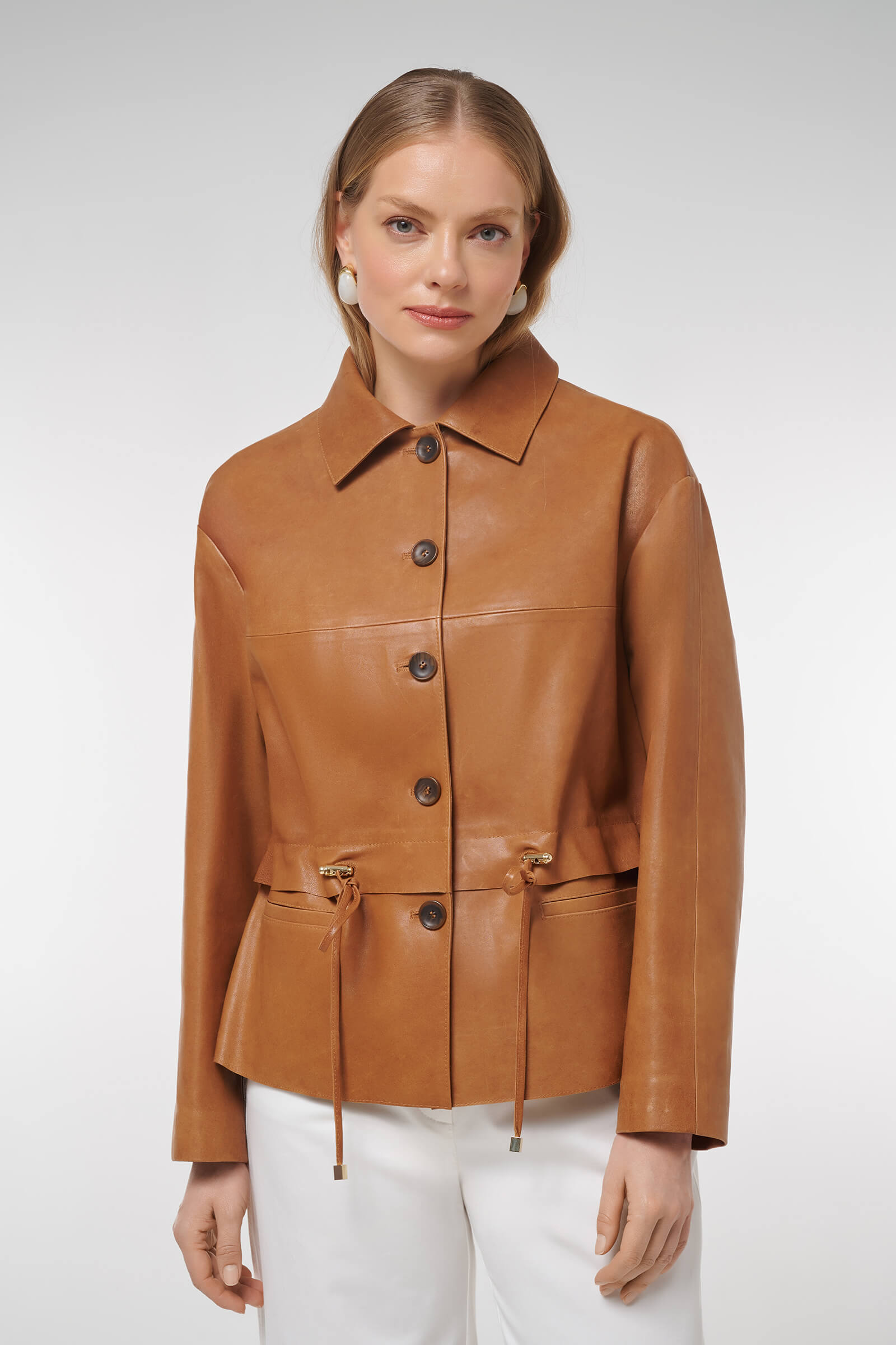 Удлиненная куртка из натуральной кожи Цвет Коричневый