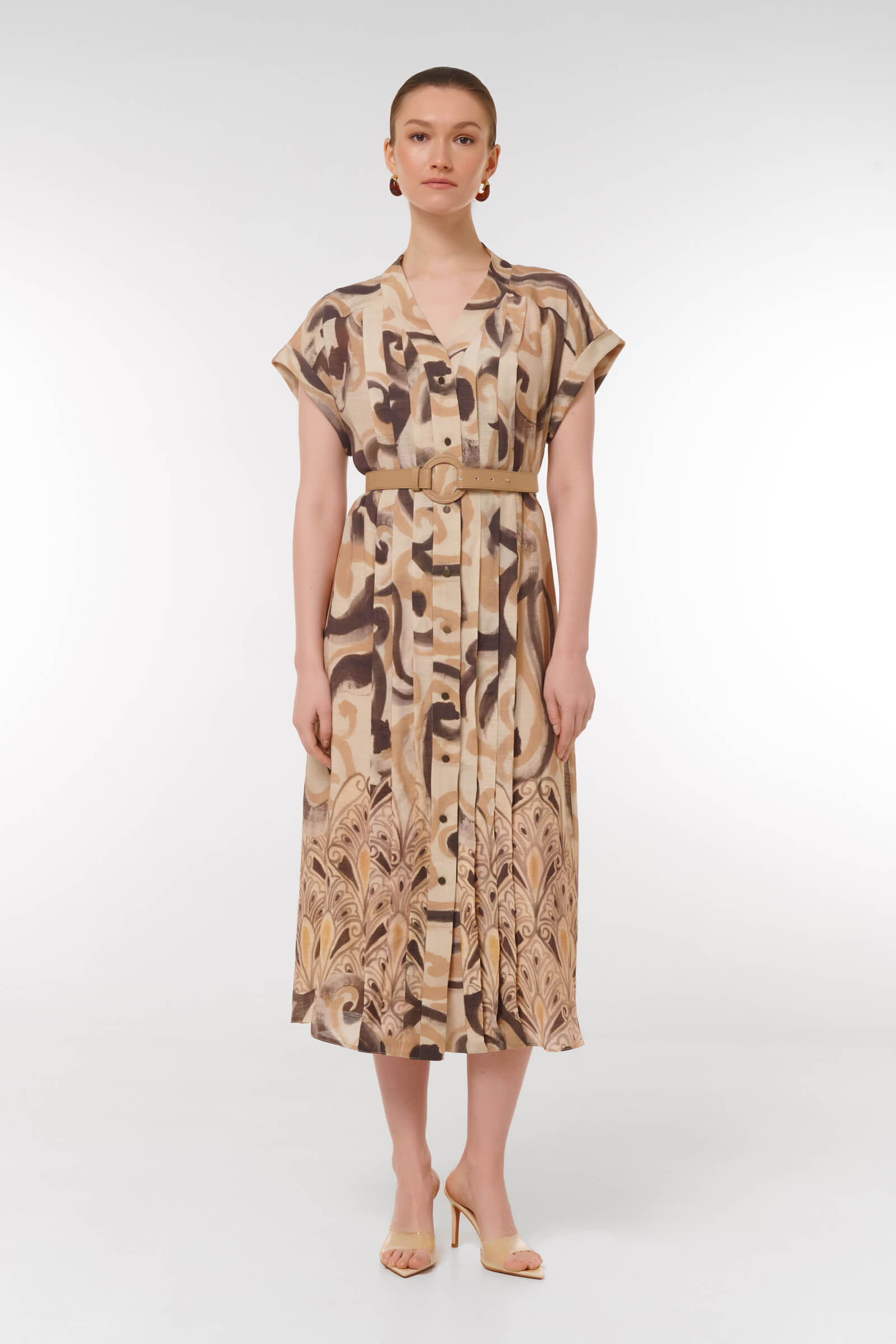 Платье из льна с абстрактным принтом Цвет Мультиколор