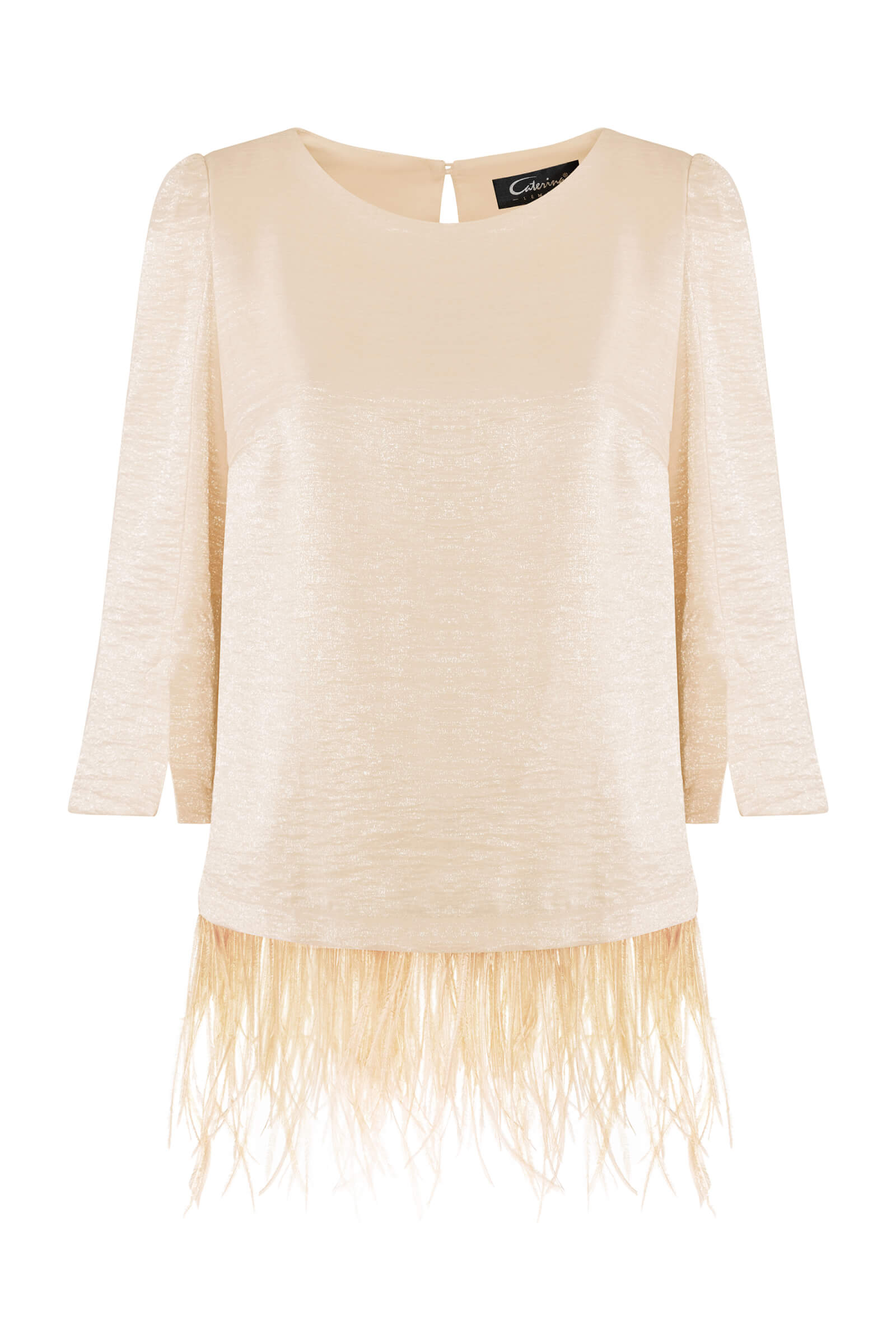 Блузка с окантовкой из перьев Цвет Бежевый