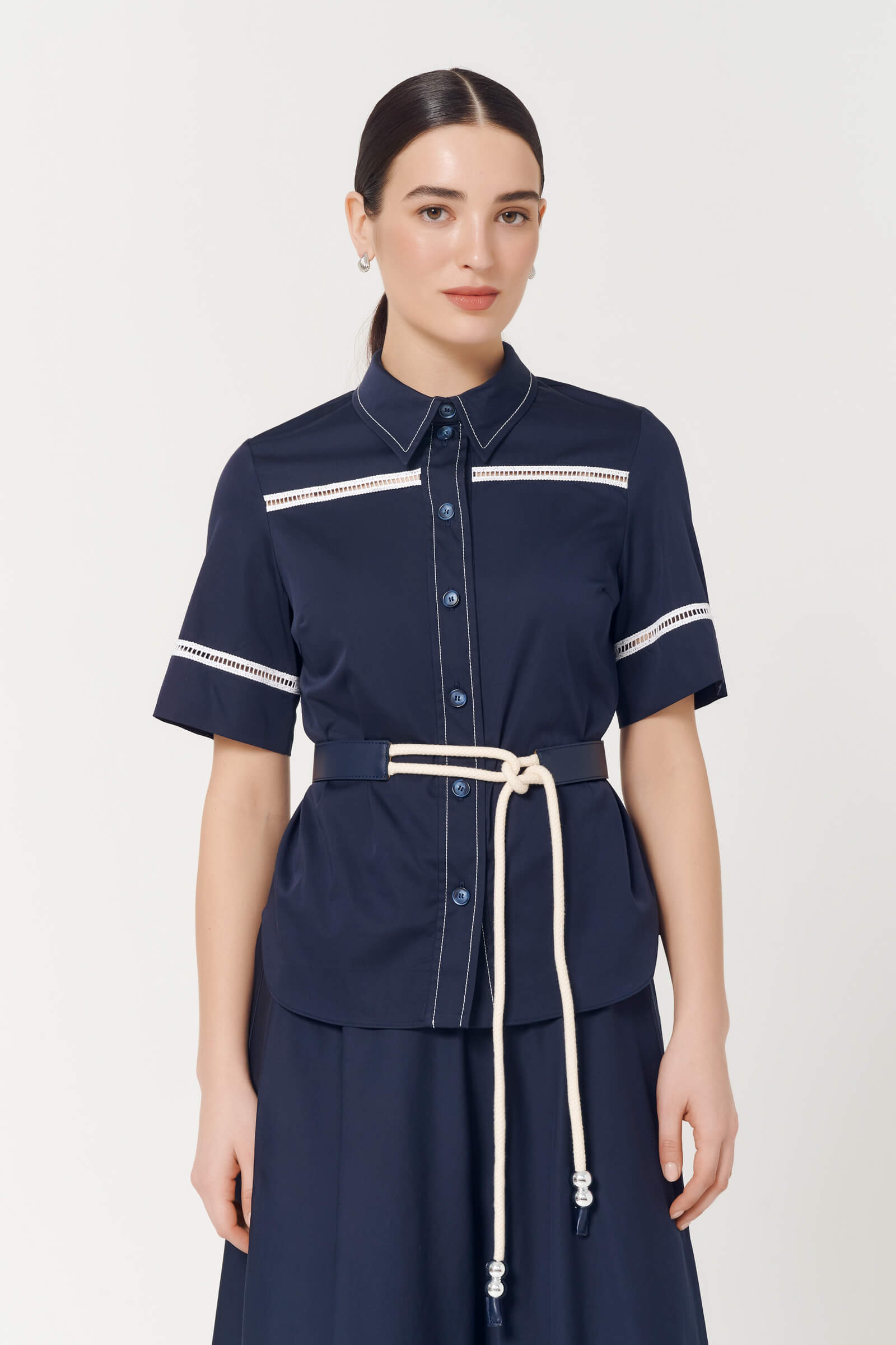 Рубашка в морском стиле с поясом Цвет Синий