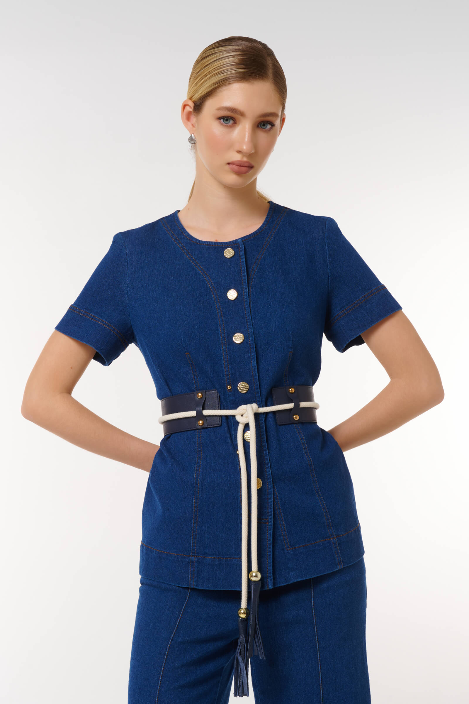 Жакет из денима на пуговицах Цвет Синий