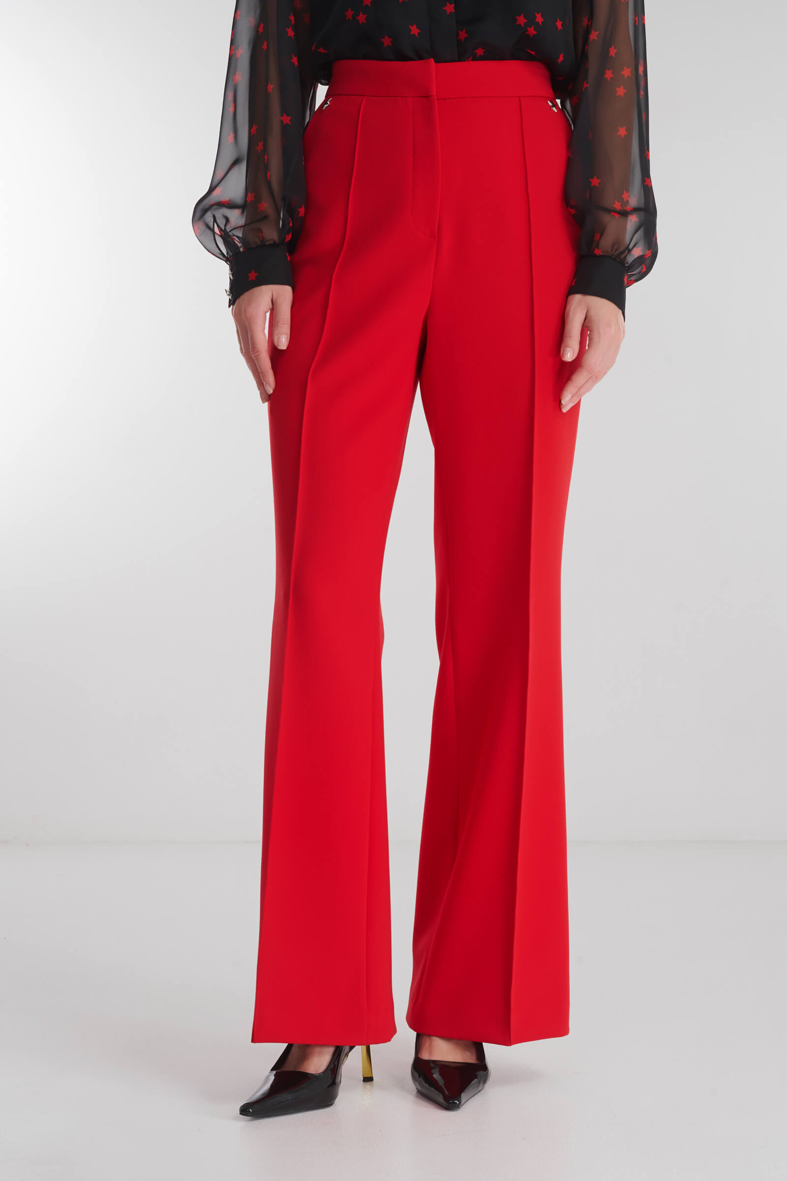 Брюки из смесовой вискозы с декоративными заклепками Цвет Красный