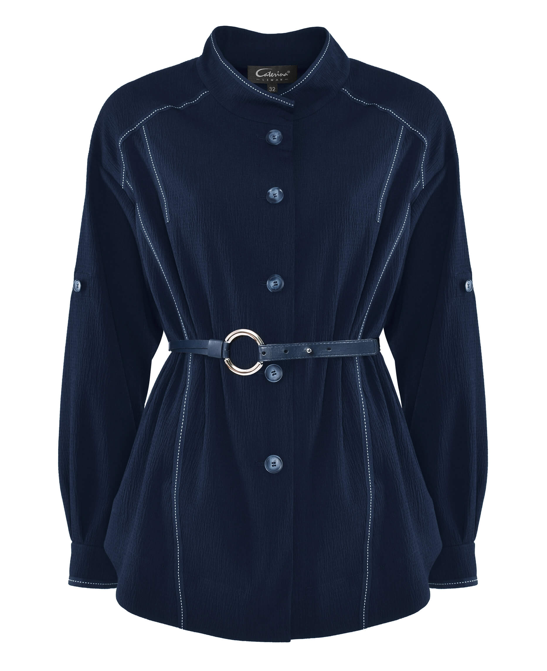 Блузка из муслина с декоративной строчкой Цвет Синий