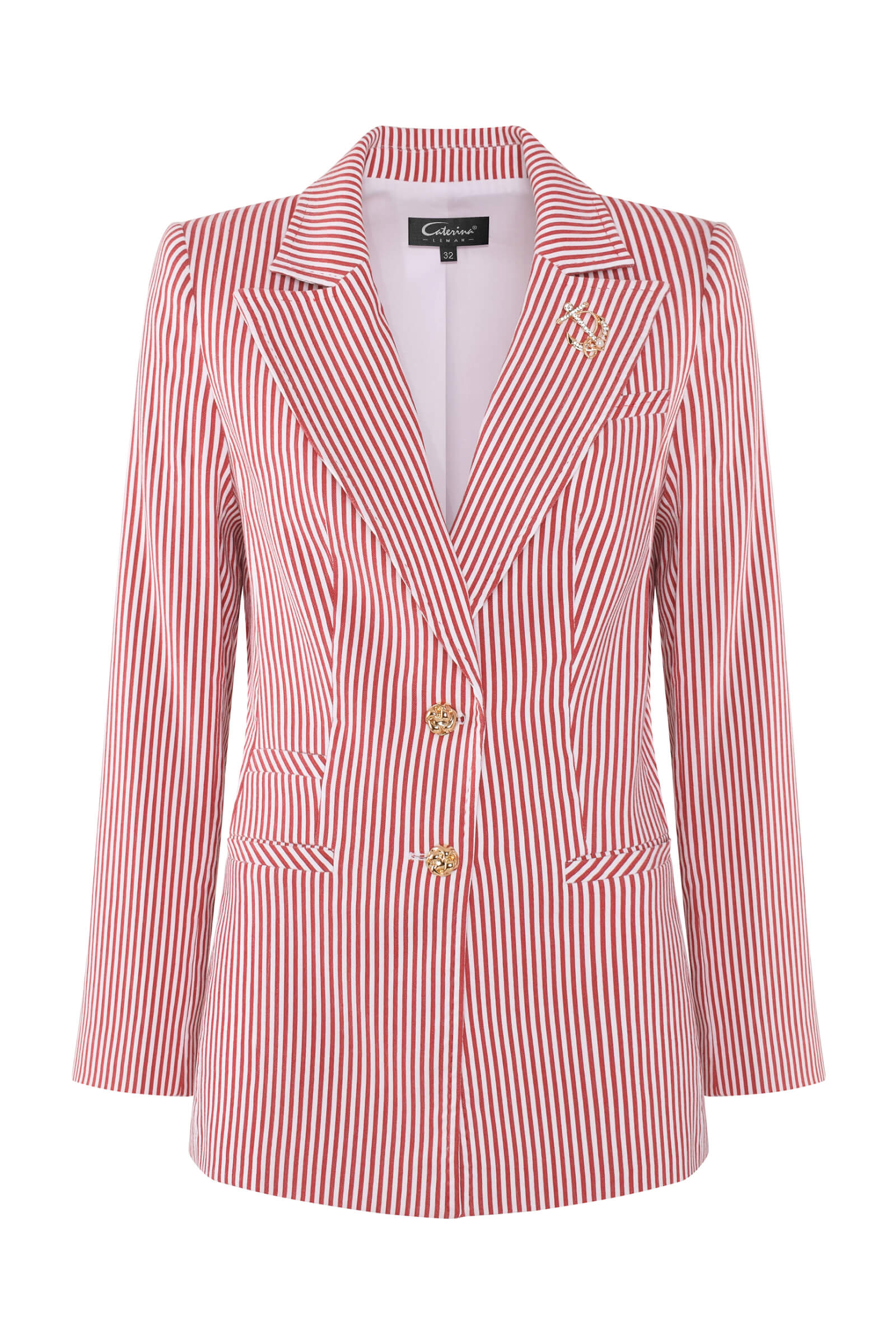 Жакет в полоску с брошью Цвет Мультиколор