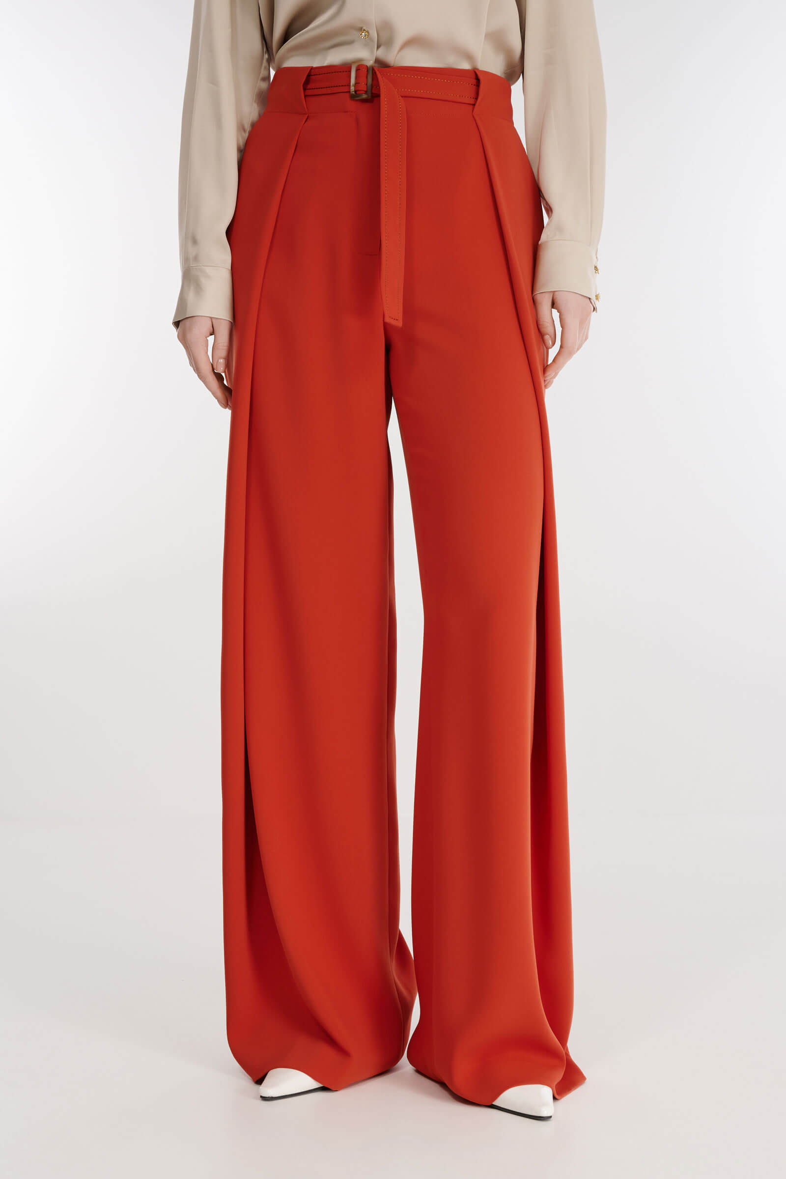 Широкие брюки с декоративными складками Цвет Красный