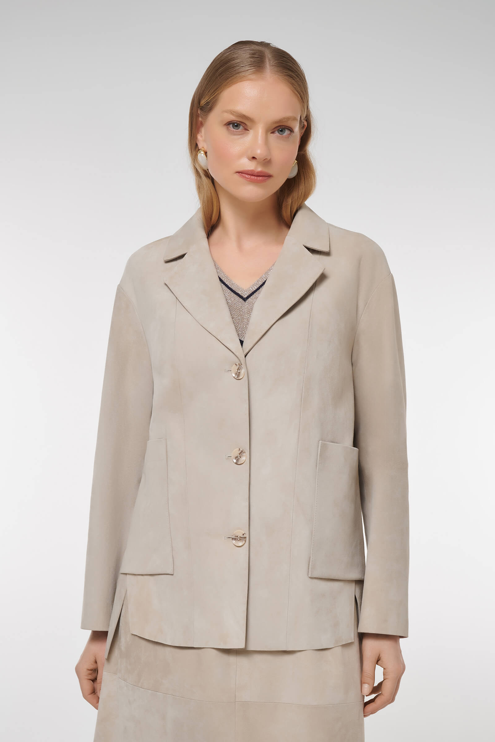 Удлиненная куртка из натуральной кожи Цвет Бежевый