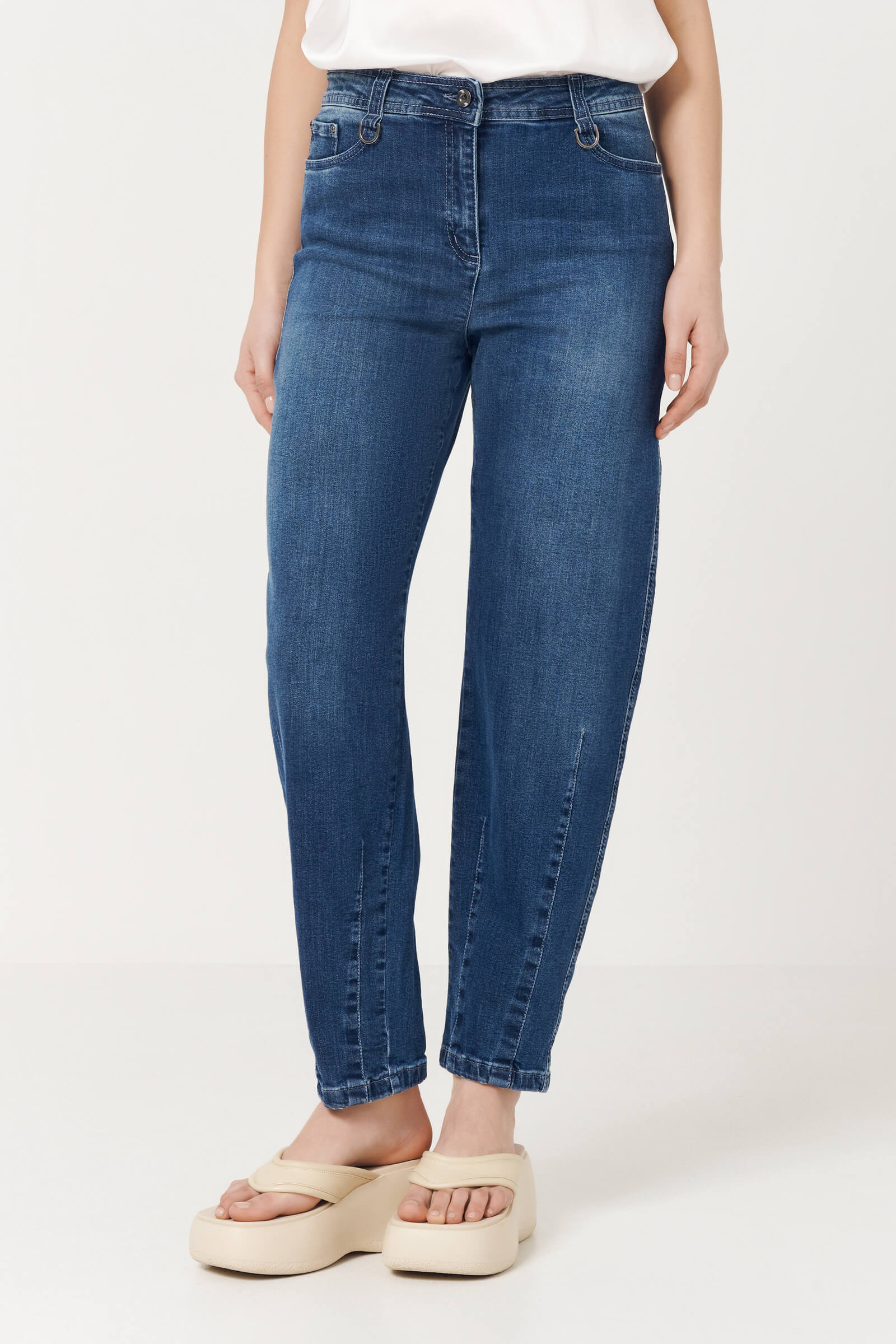 Зауженные джинсы на высокой посадке Цвет Синий