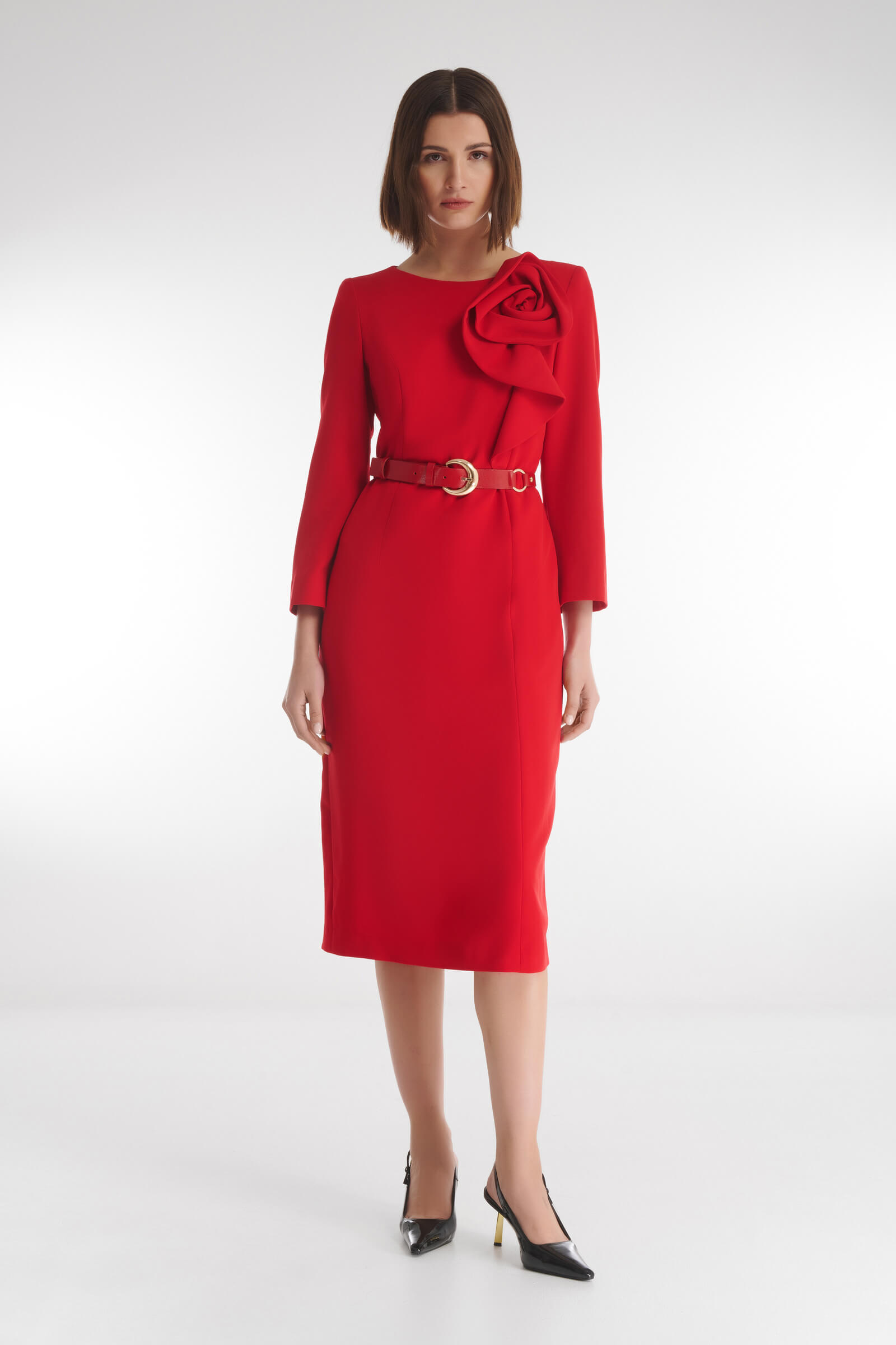 Платье из смесовой вискозы с объемным цветочным декором Цвет Красный