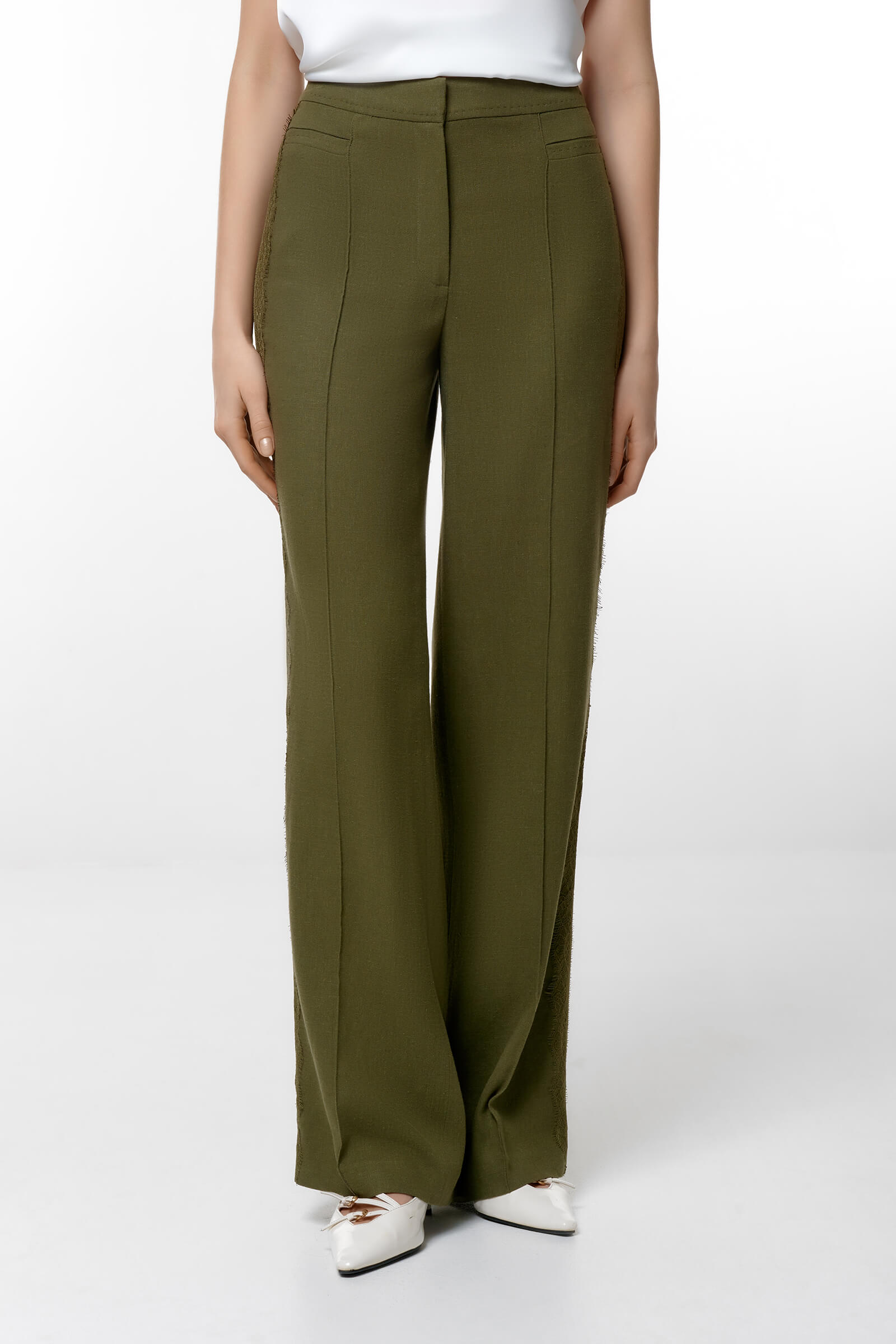 Брюки из вискозы и льна Цвет Зеленый