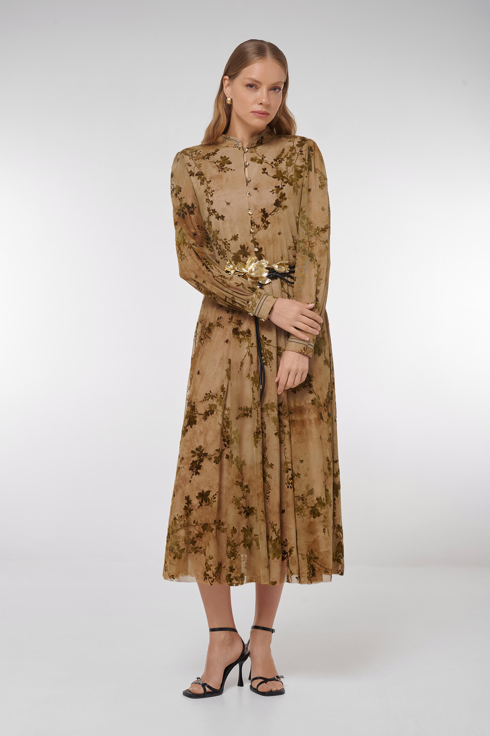 Платье с цветочным узором из велюра Цвет Мультиколор