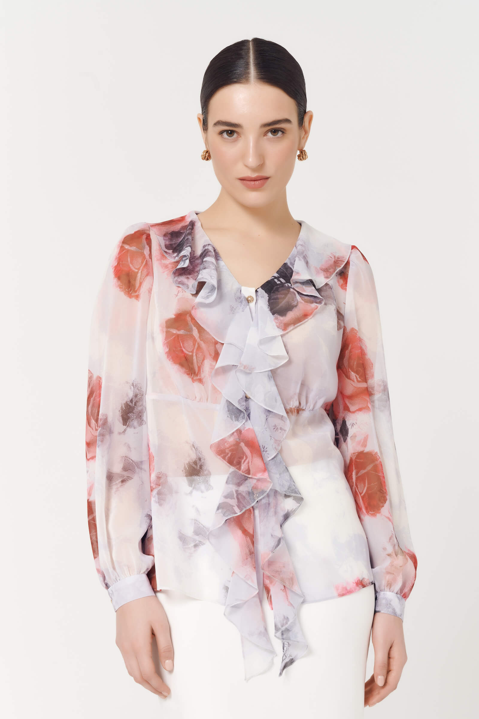 Блузка с воланами и цветочным принтом Цвет Мультиколор