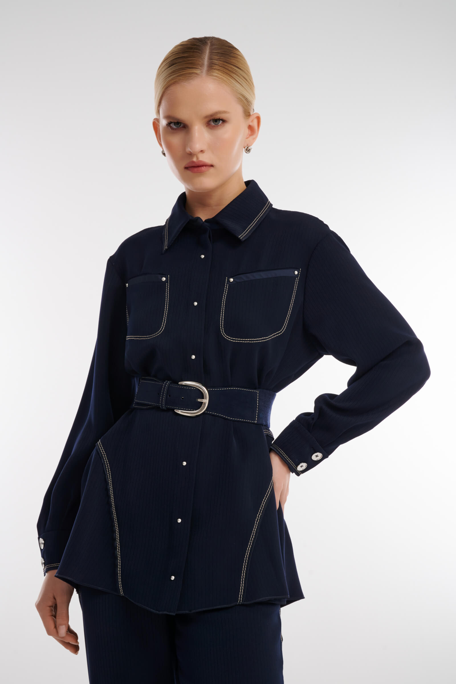 Рубашка с длинным рукавом Цвет Синий