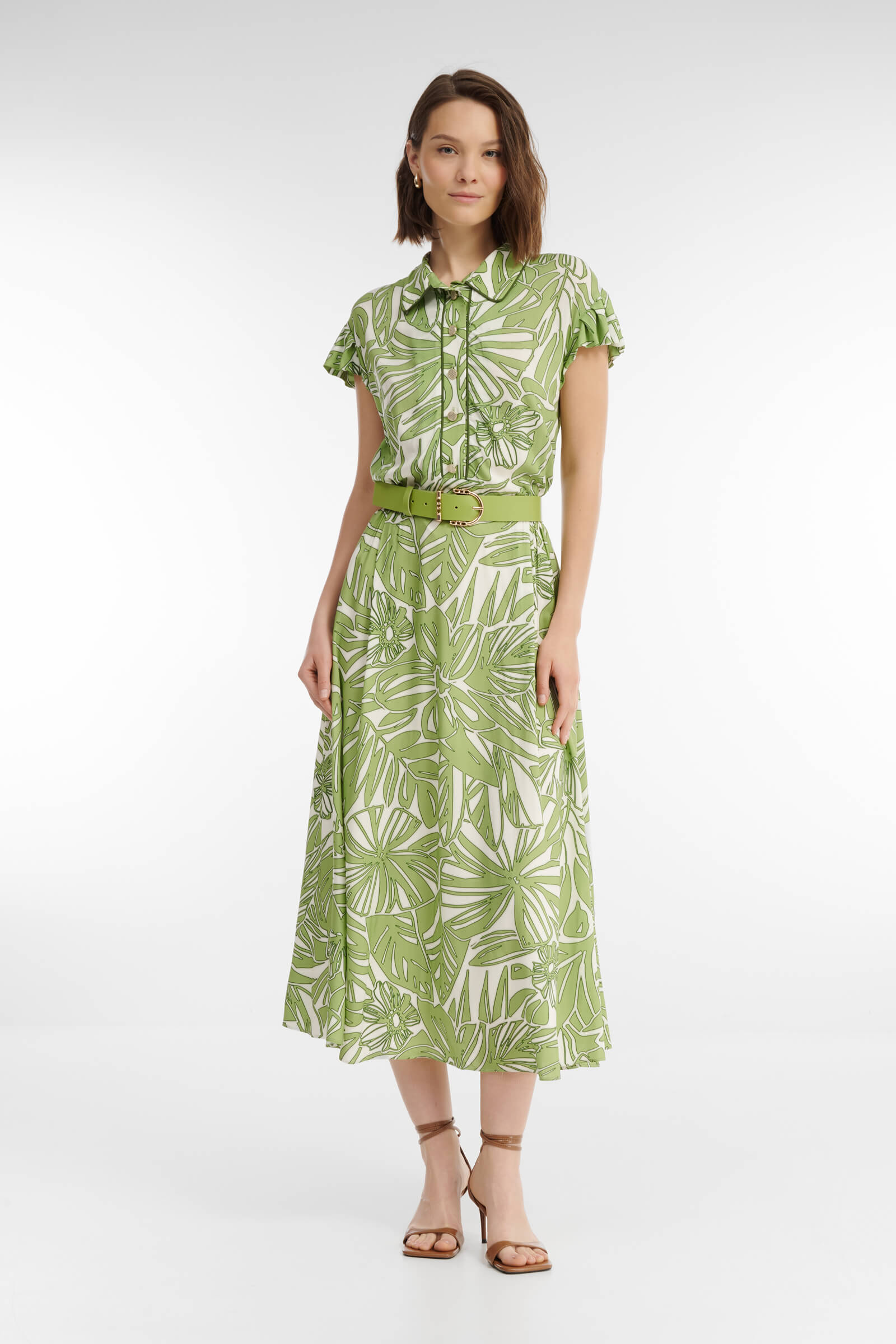 Платье-рубашка с флористичным принтом Цвет Зеленый