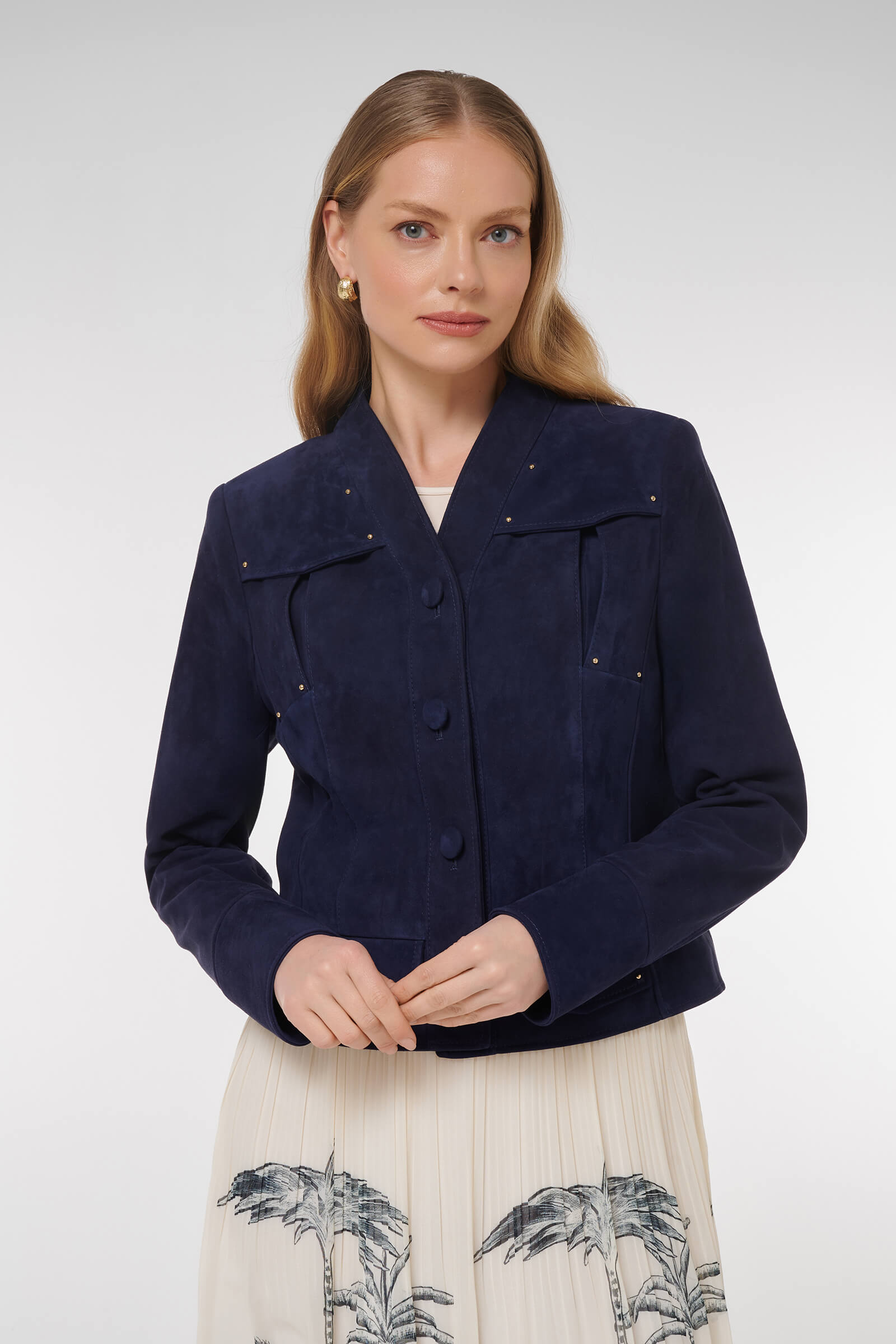 Укороченная куртка из замши Цвет Синий