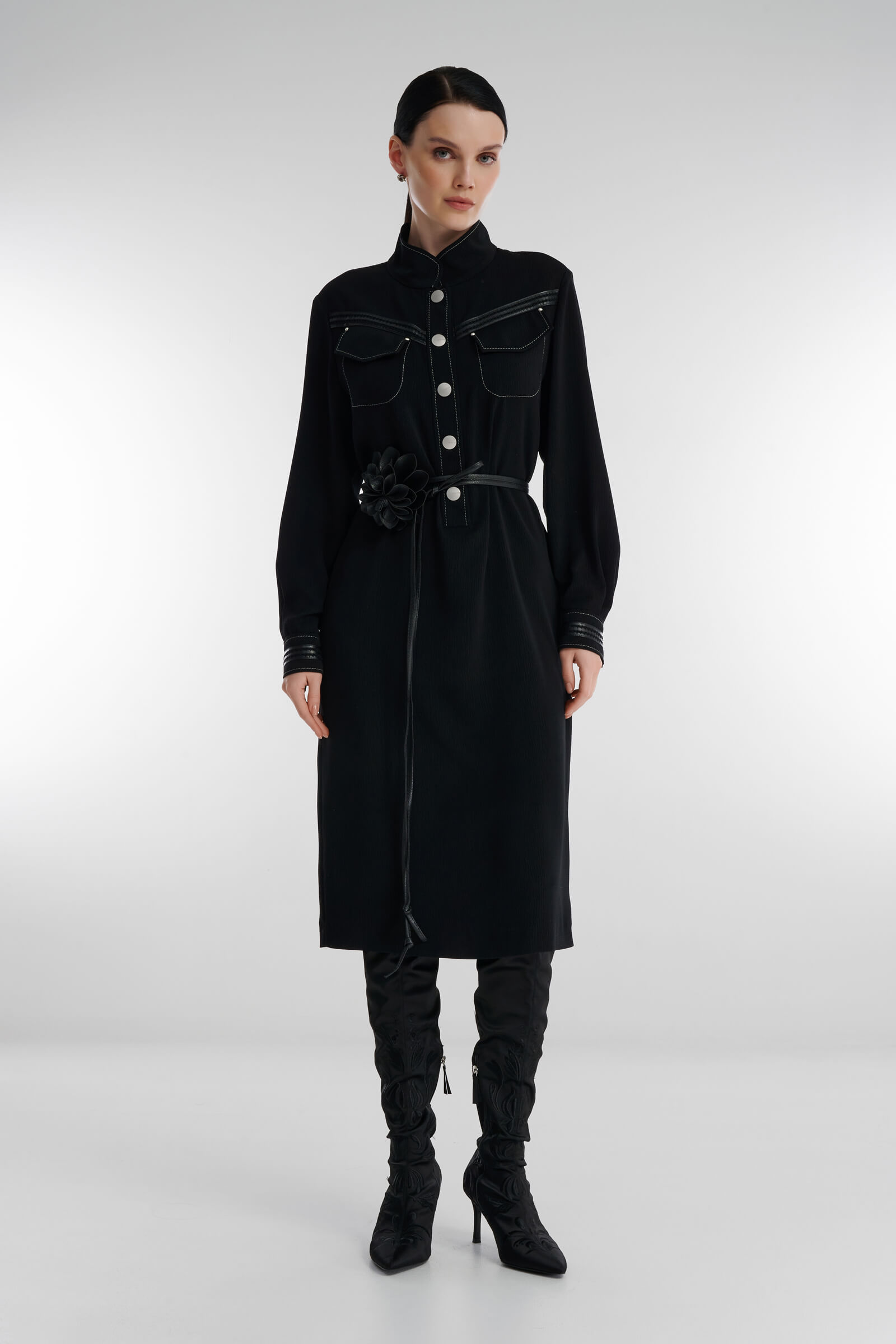 Фактурное платье-рубашка Цвет Черный