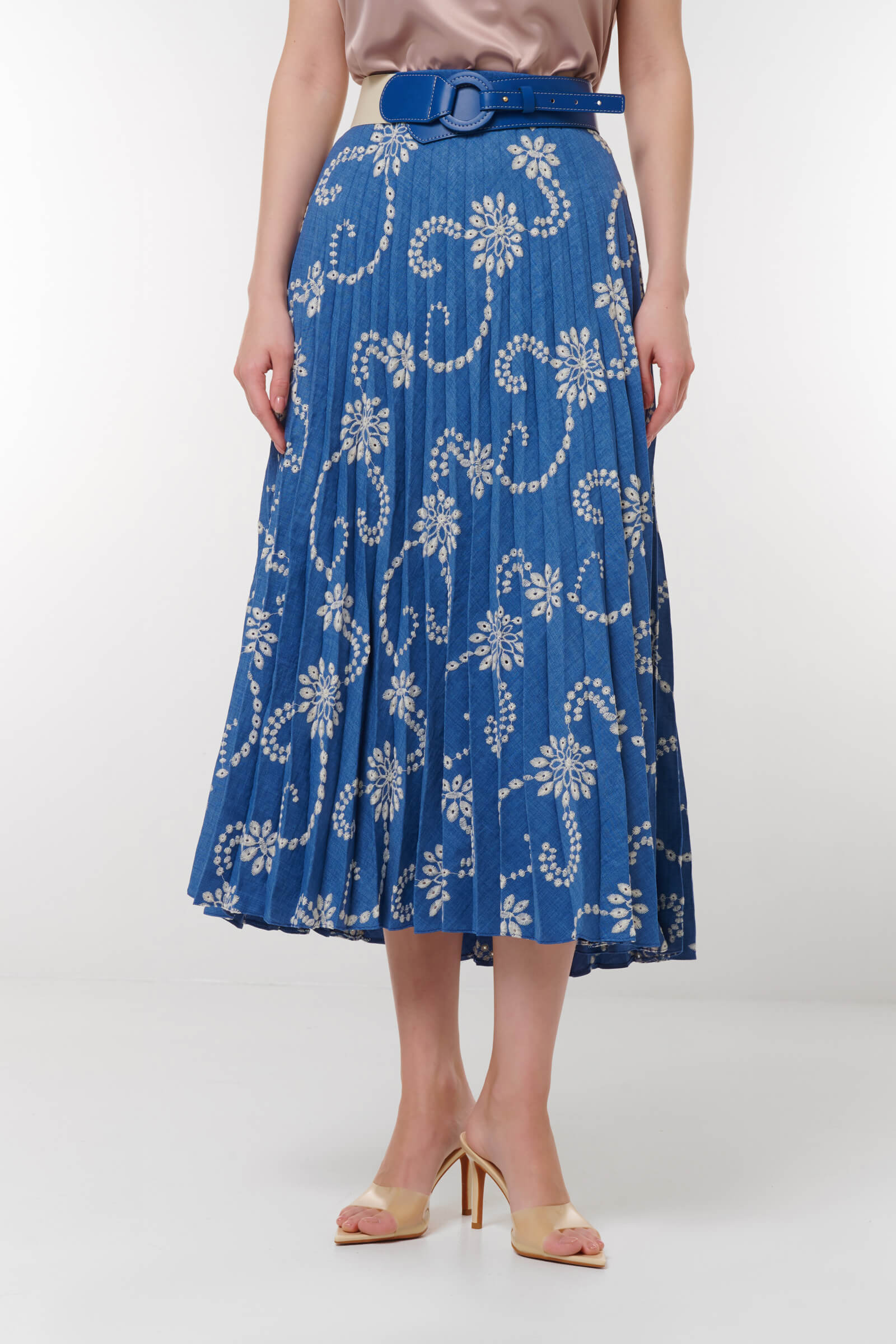 Юбка с цветочной вышивкой Цвет Синий
