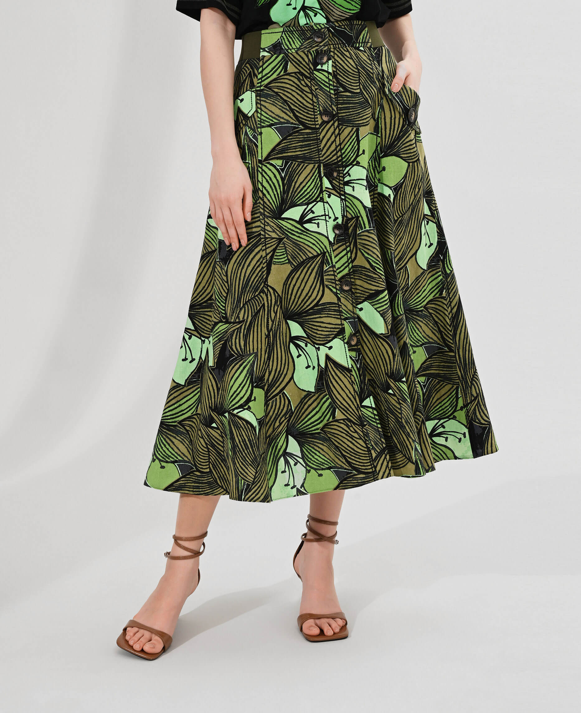 Легкая юбка с застежкой на пуговицы Цвет Зеленый