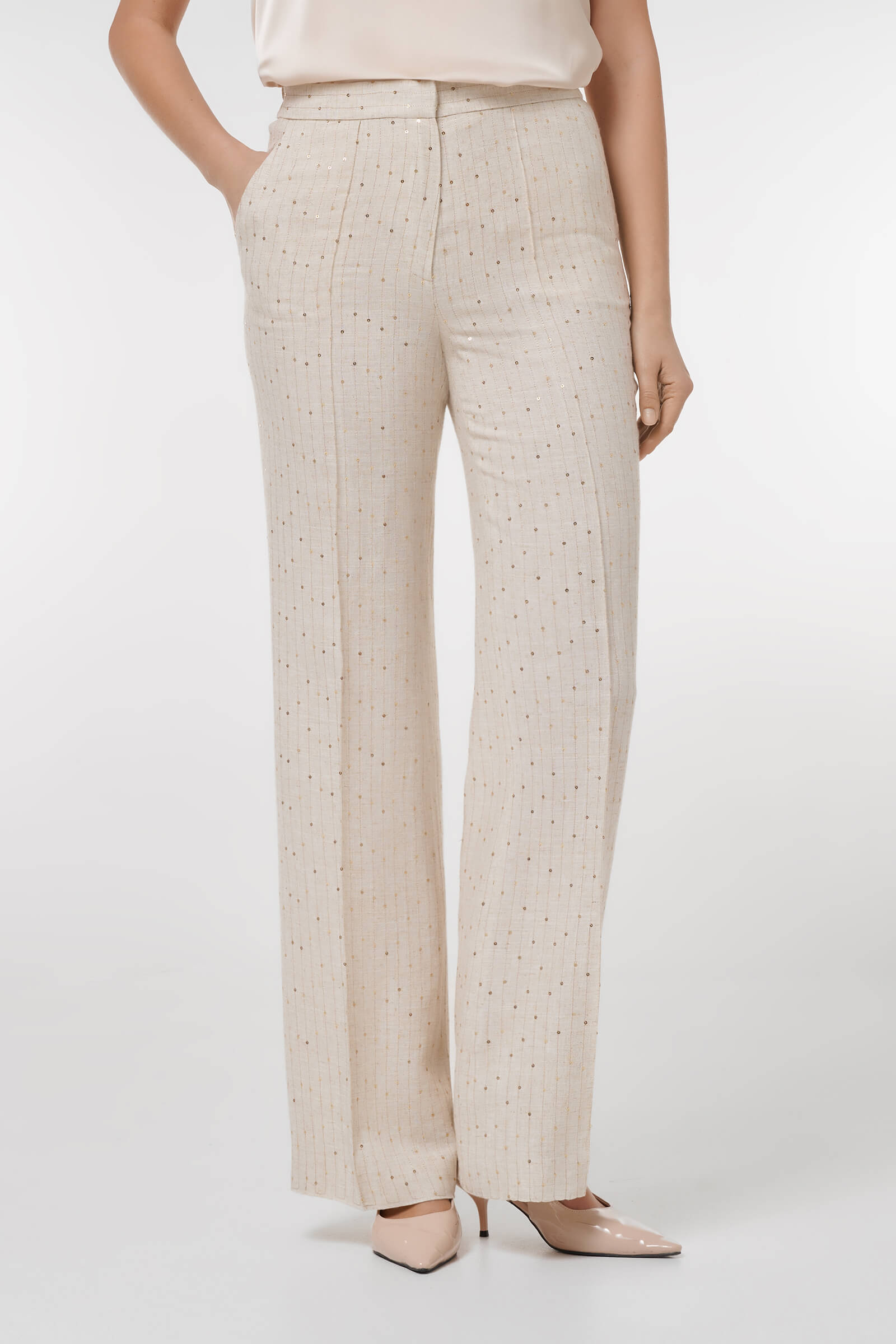 Брюки с пайетками Цвет Бежевый