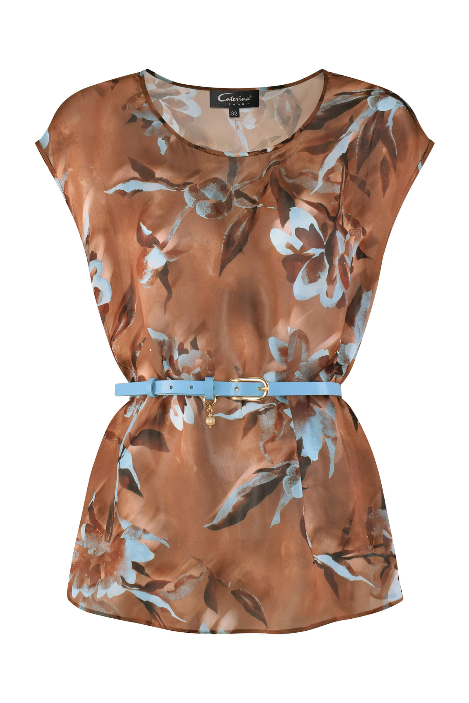 Топ с цветочным принтом и поясом Цвет Мультиколор