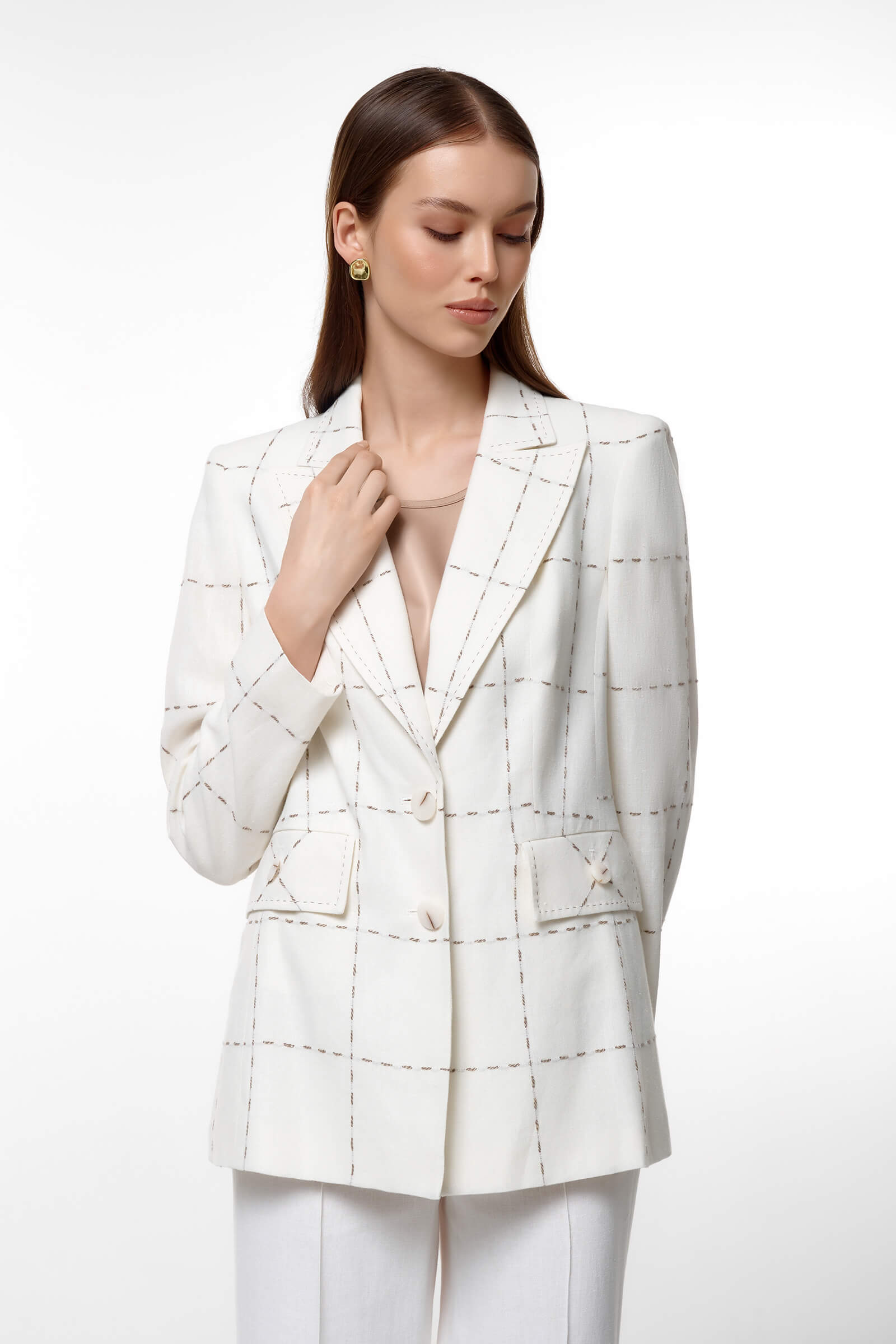 Пиджак с принтом в виде строчки Цвет Кремовый