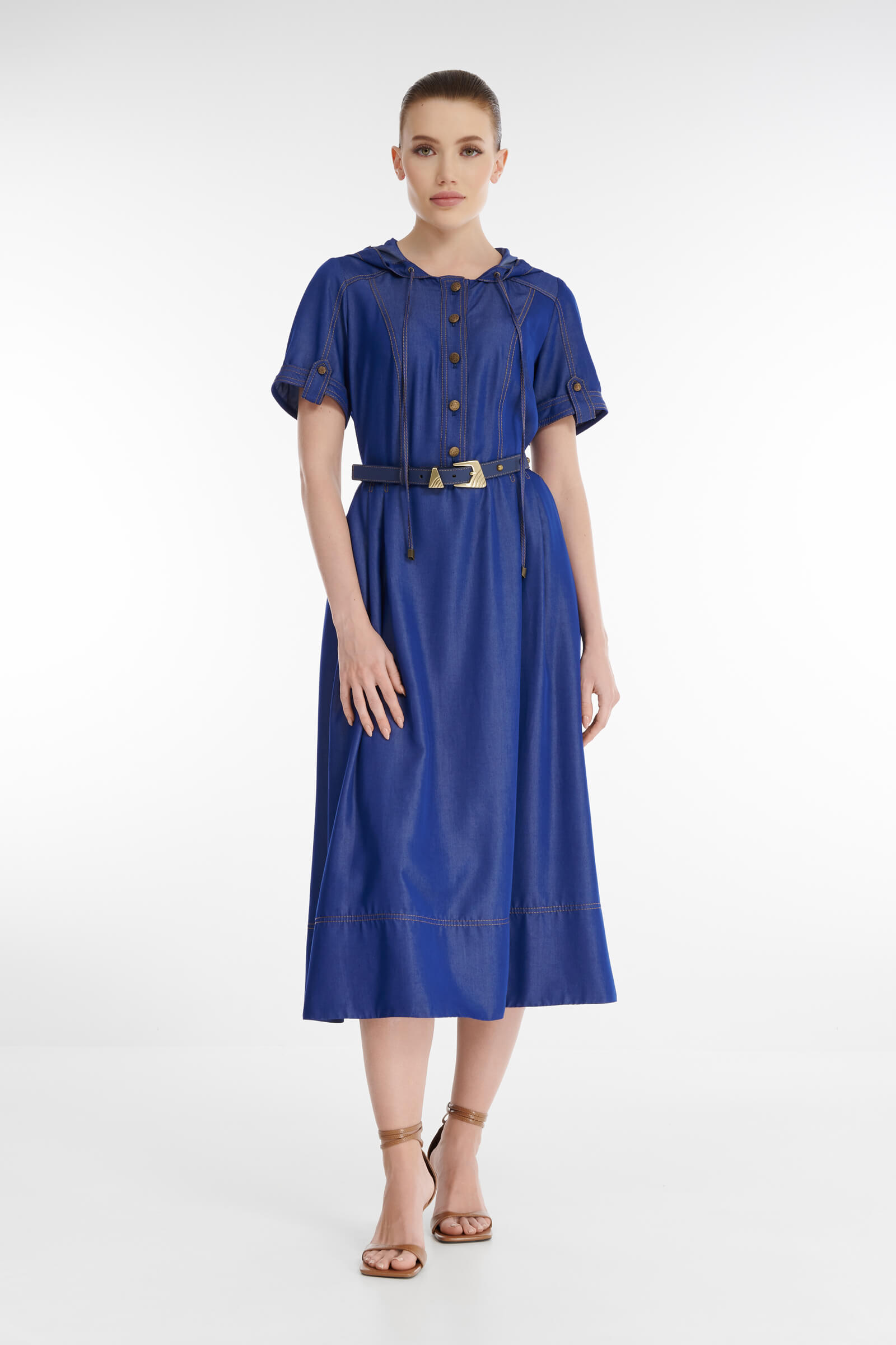 Платье-рубашка с капюшоном Цвет Синий
