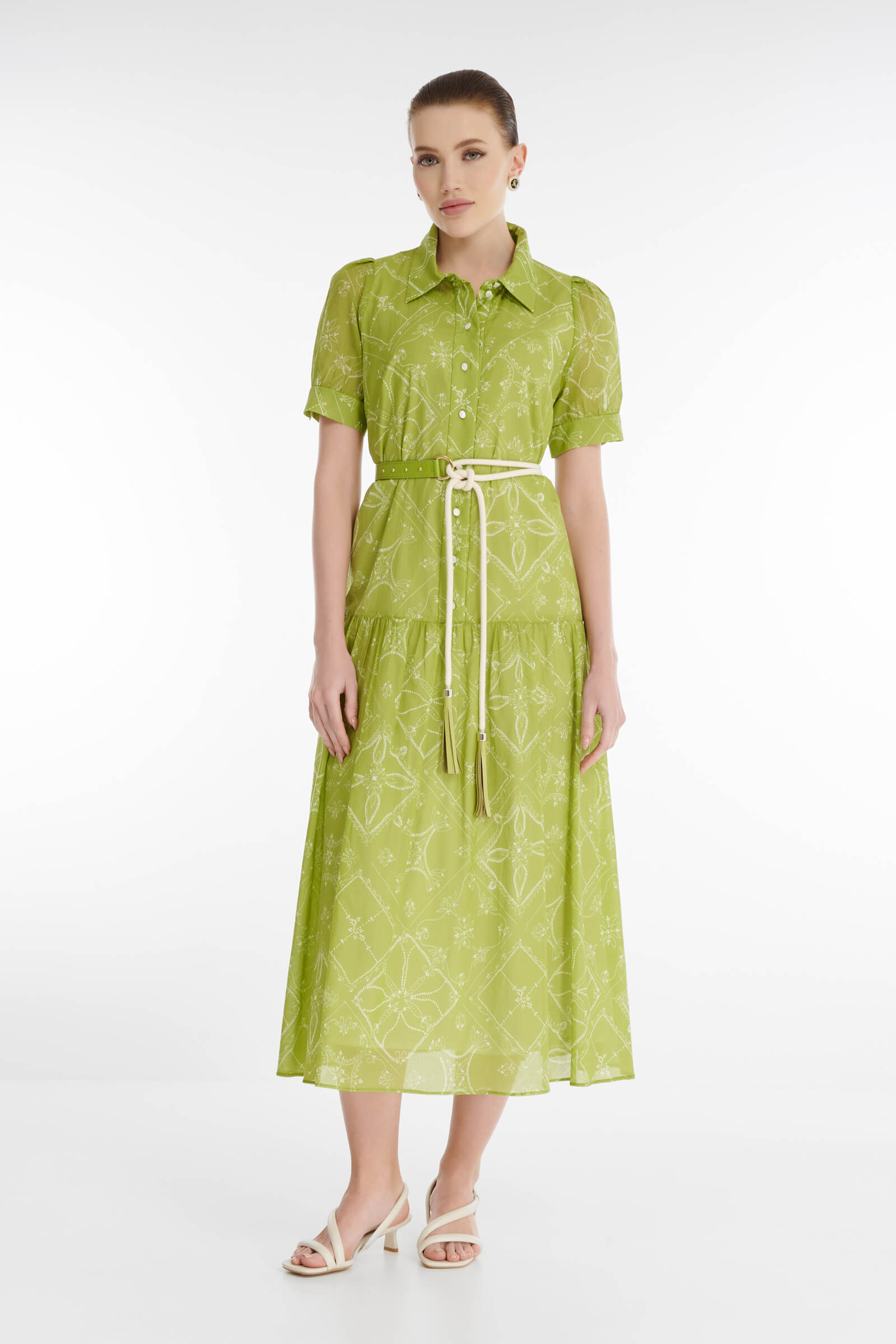 Хлопковое платье-рубашка Цвет Зеленый