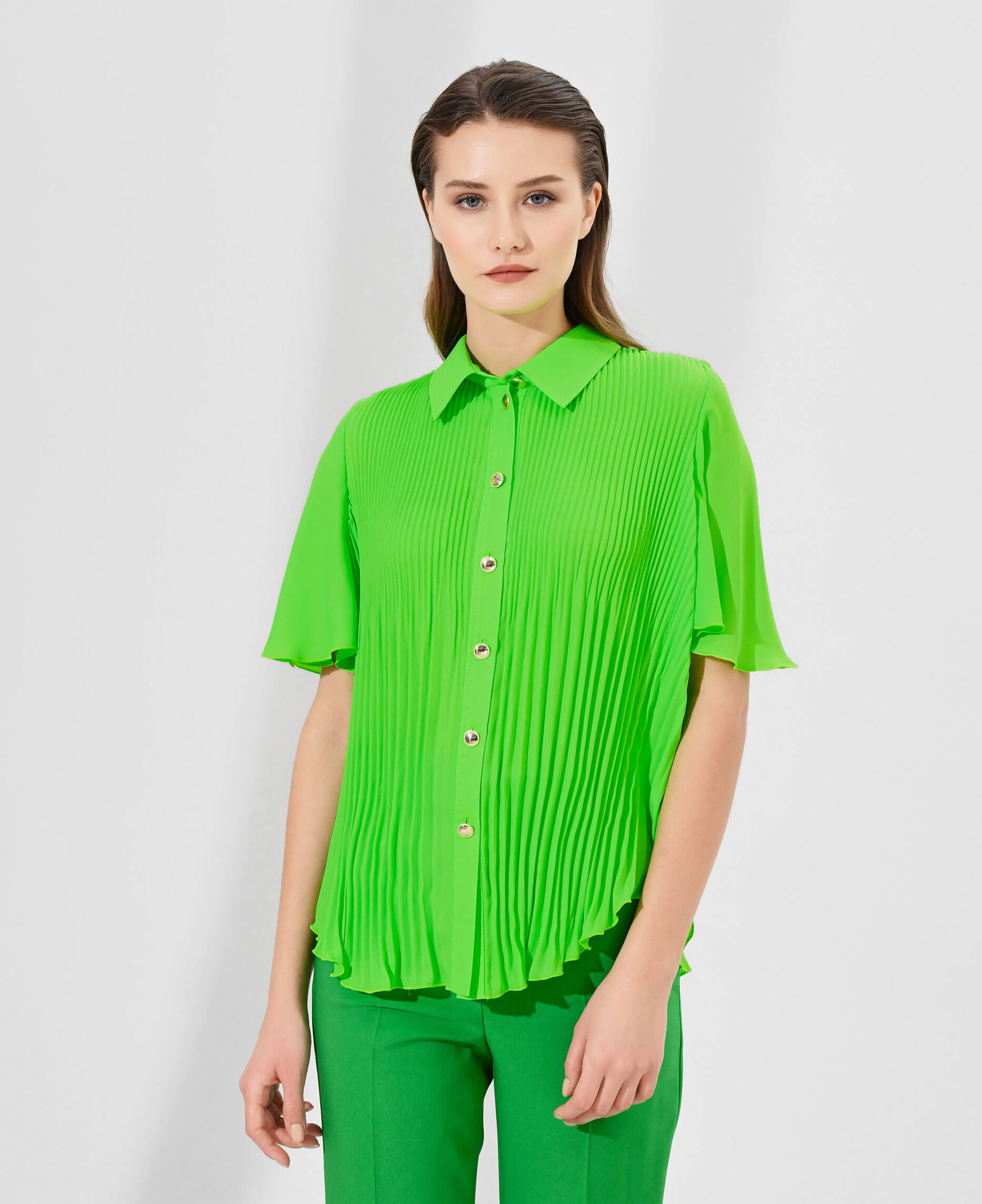 Рубашка свободного кроя с плиссировкой Цвет Зеленый