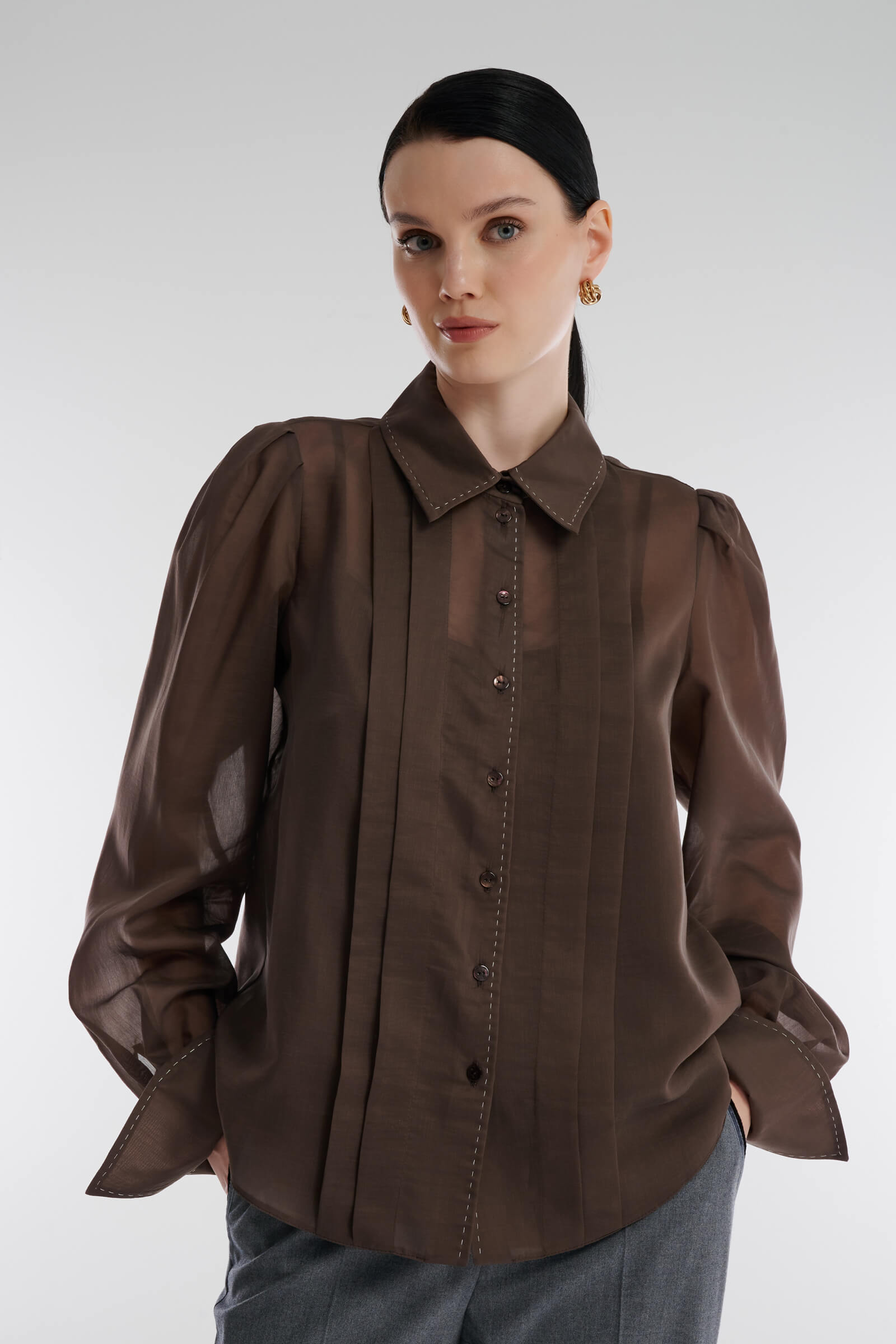 Полупрозрачная рубашка из вискозы Цвет Коричневый