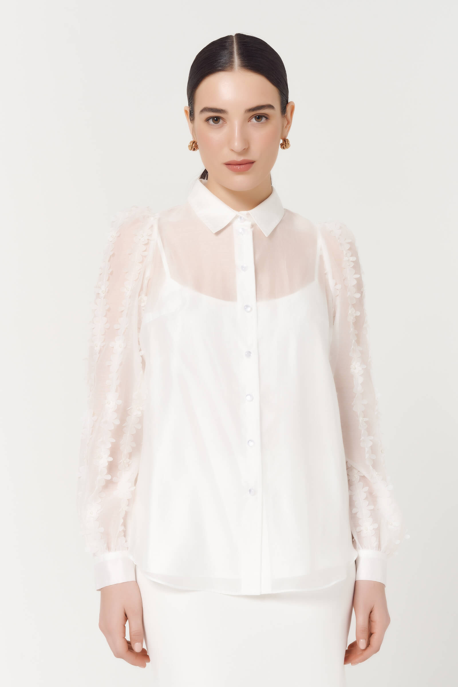 Полупрозрачная рубашка с апликацией Цвет Кремовый