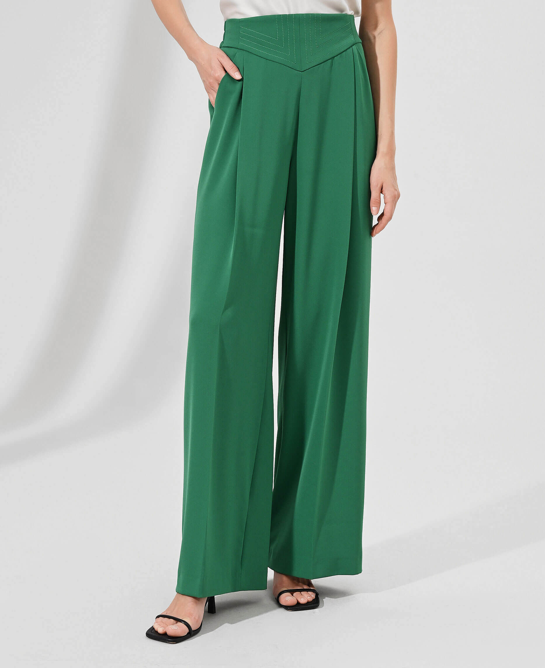 Широкие брюки с высокой посадкой Цвет Зеленый