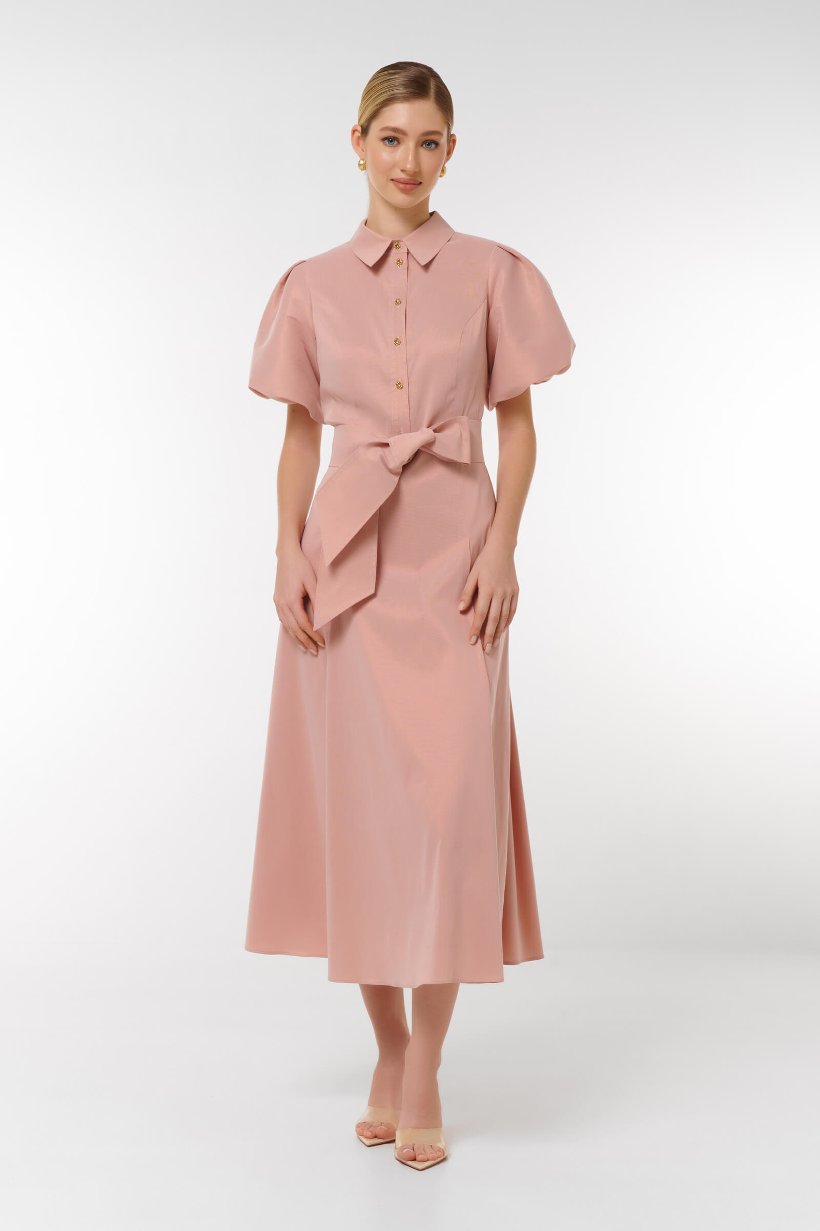 Платье миди с поясом Цвет Розовый